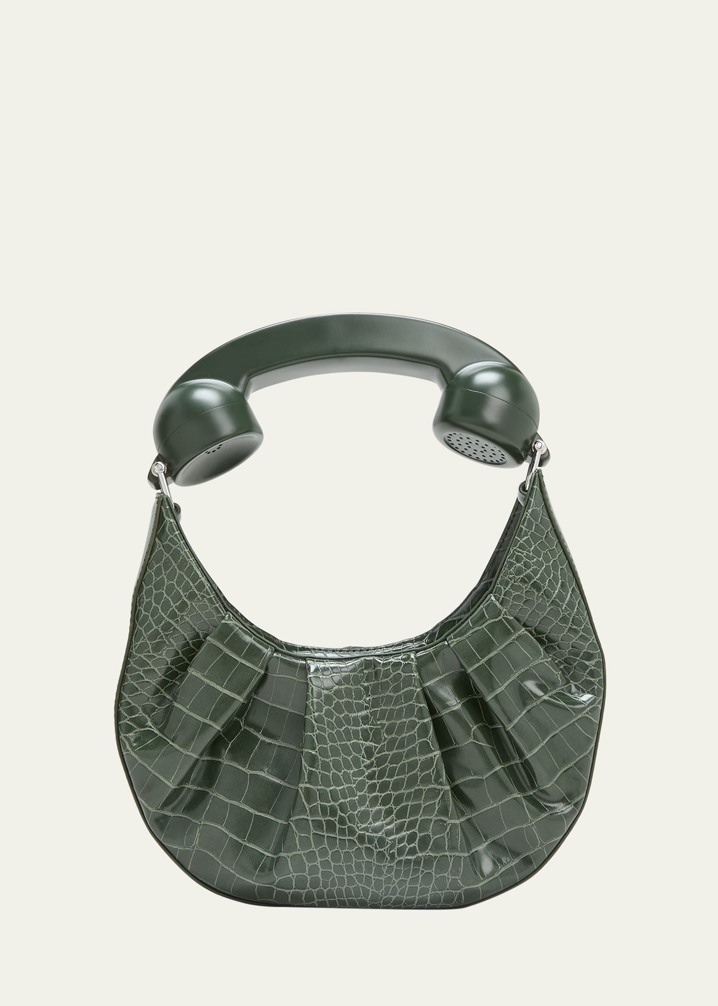 Puppets And Puppets Phone Croc-embossed Hobo Bag In Olive