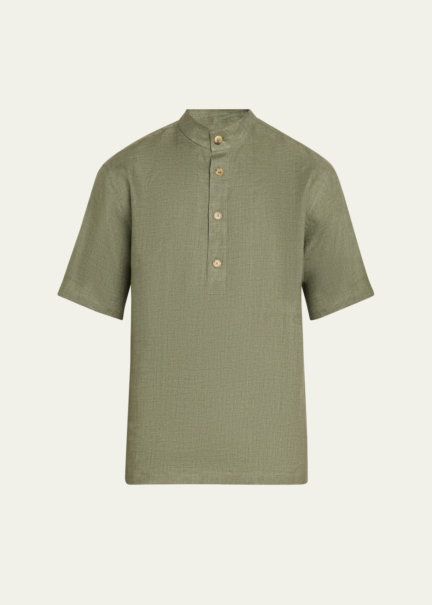 Loro Piana band-collar linen shirt - Green
