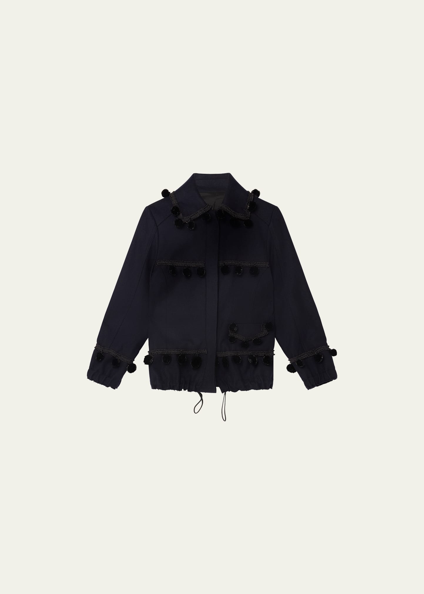 Wales Bonner Time Pompom Tailored Drawstring Jacket In Navy