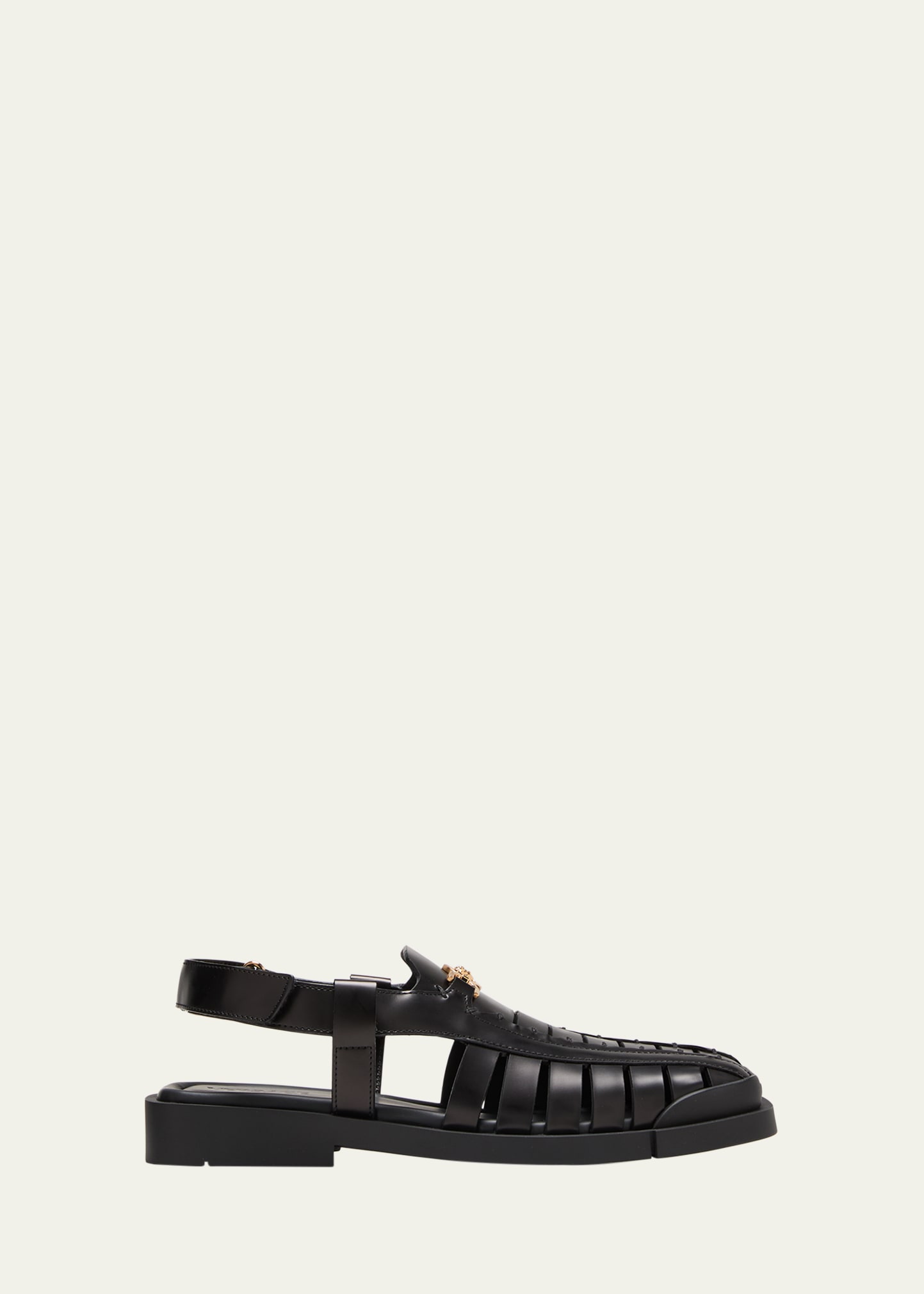Shop Versace Men's Medusa 95 Leather Fisherman Sandals In Black