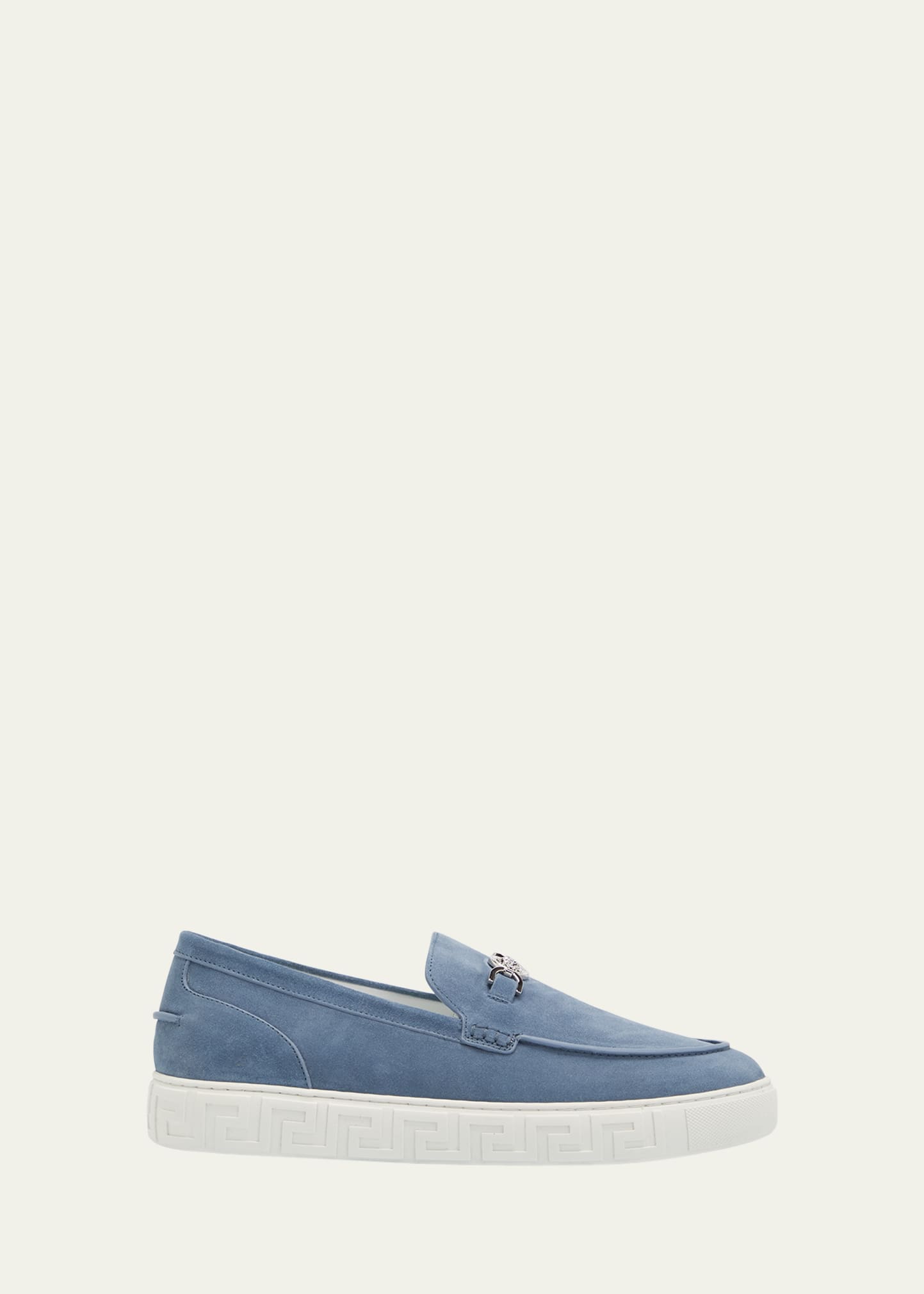 Versace Men's Medusa Coin Suede Hybrid Loafers In Blue