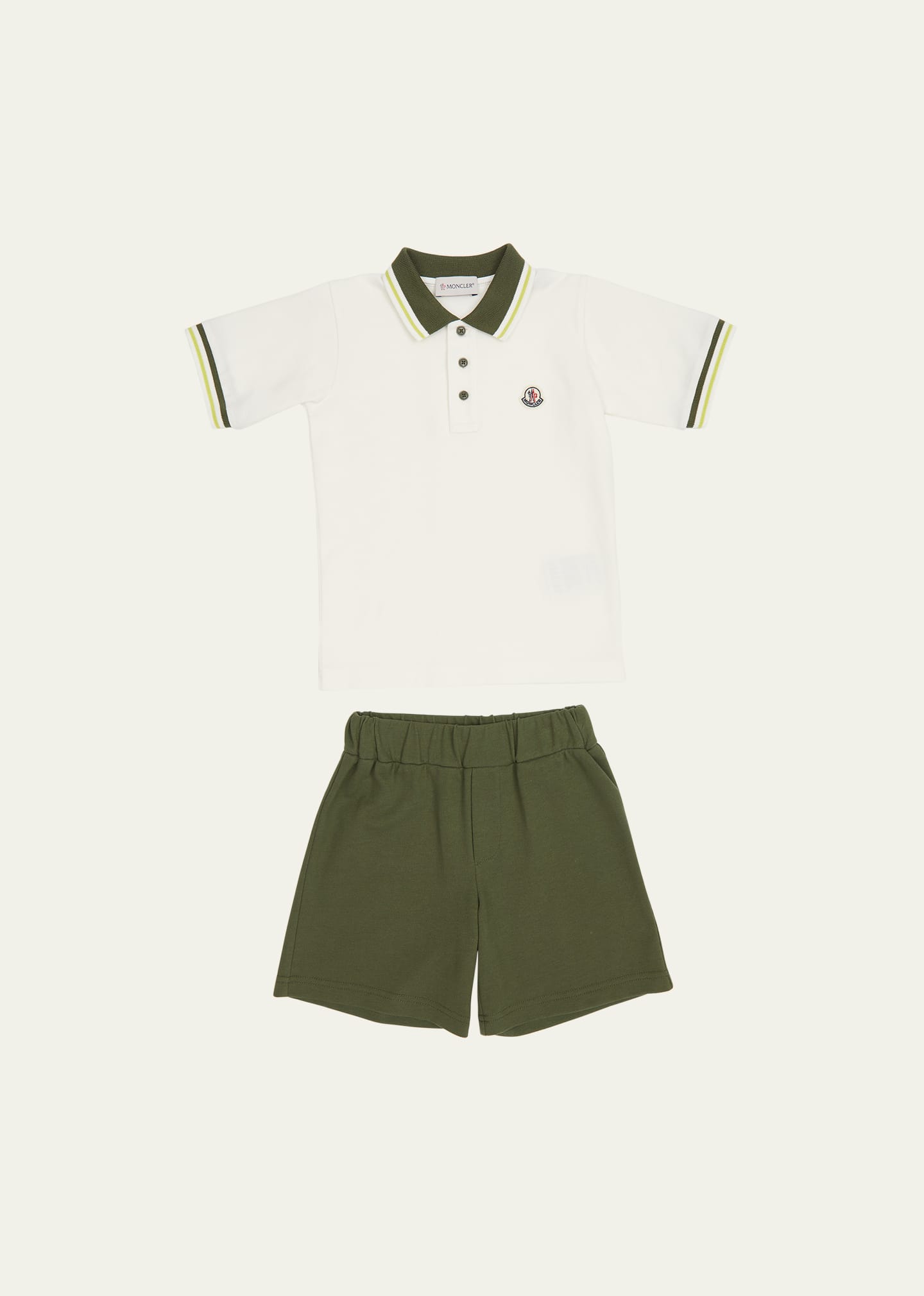 Shop Moncler Boy's Knitwear Polo And Shorts Set In 845 - Pastel Gree