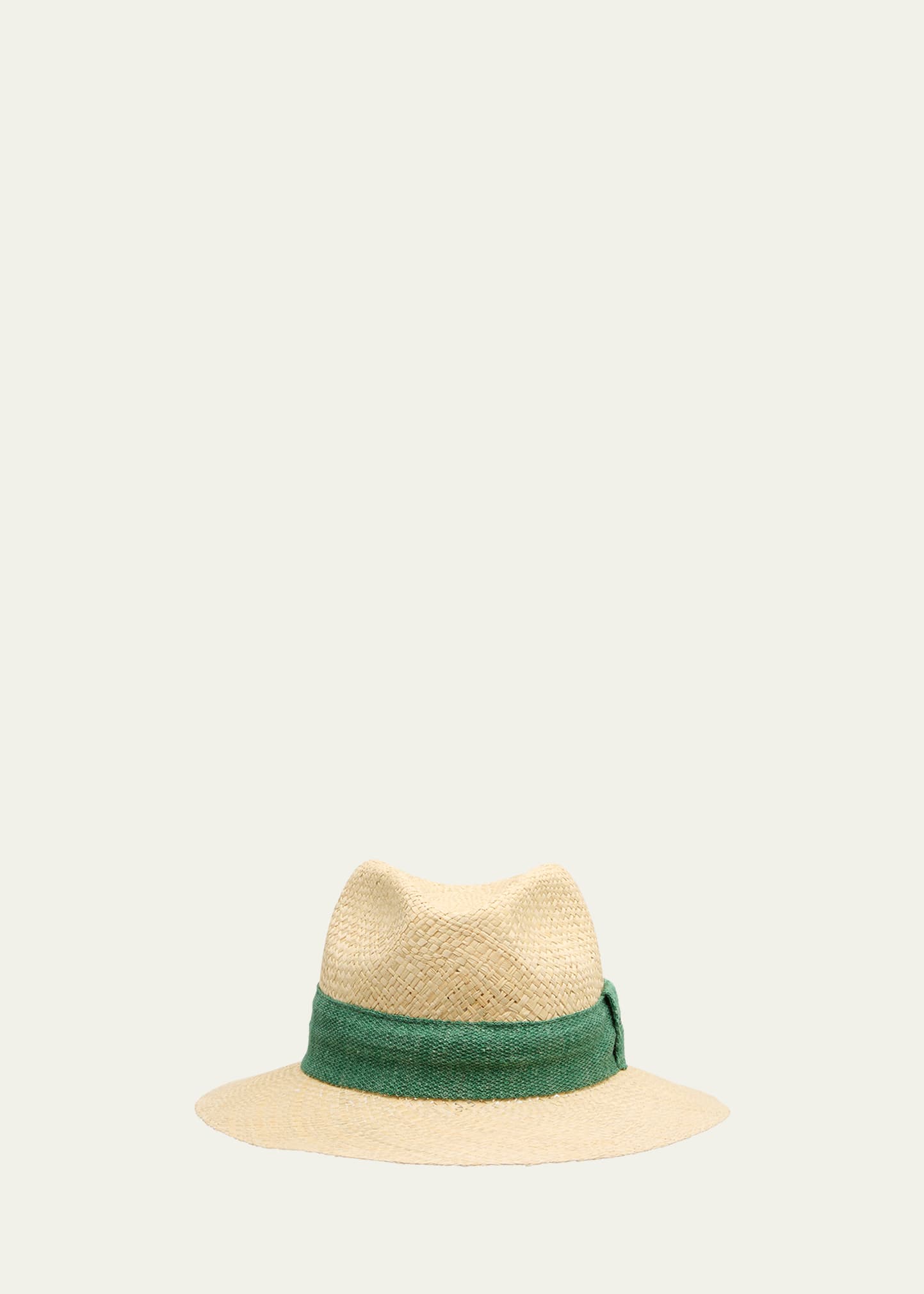 Kiton Men's Embroidered-logo Straw Fedora Hat In Lt Grn