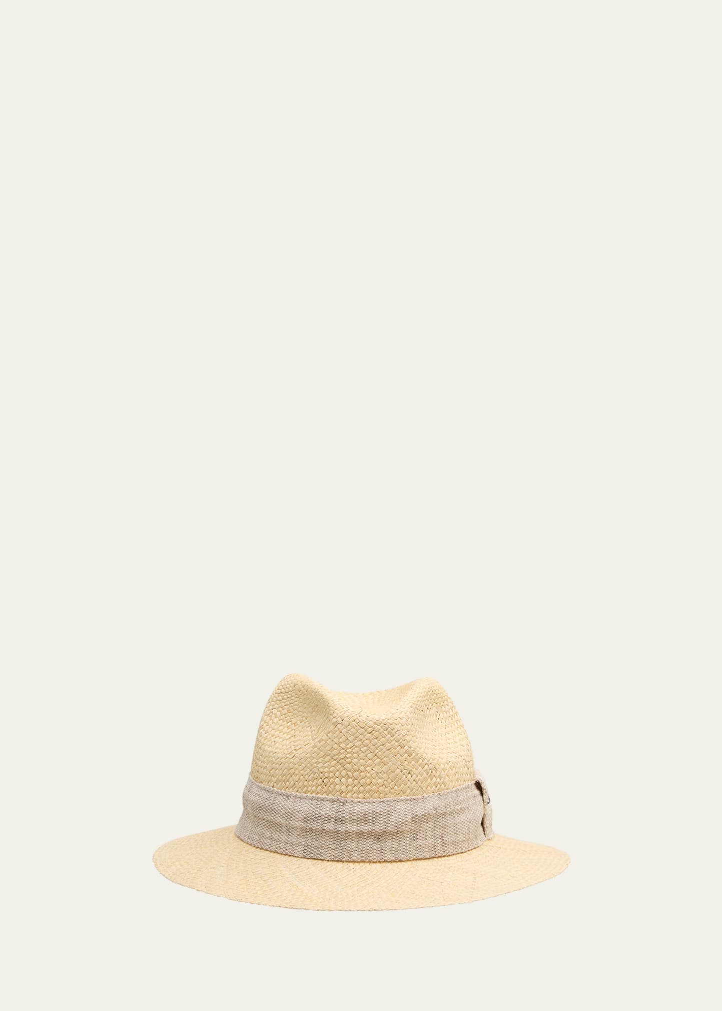 Shop Kiton Men's Embroidered-logo Straw Fedora Hat In Beige