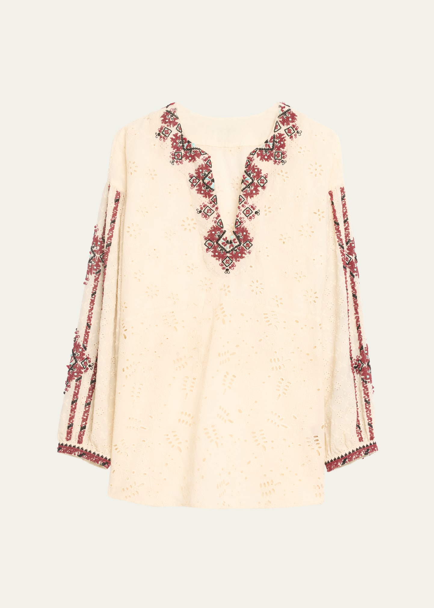 Shop Fortela Broderie Anglaise Beaded Blouse In Natural