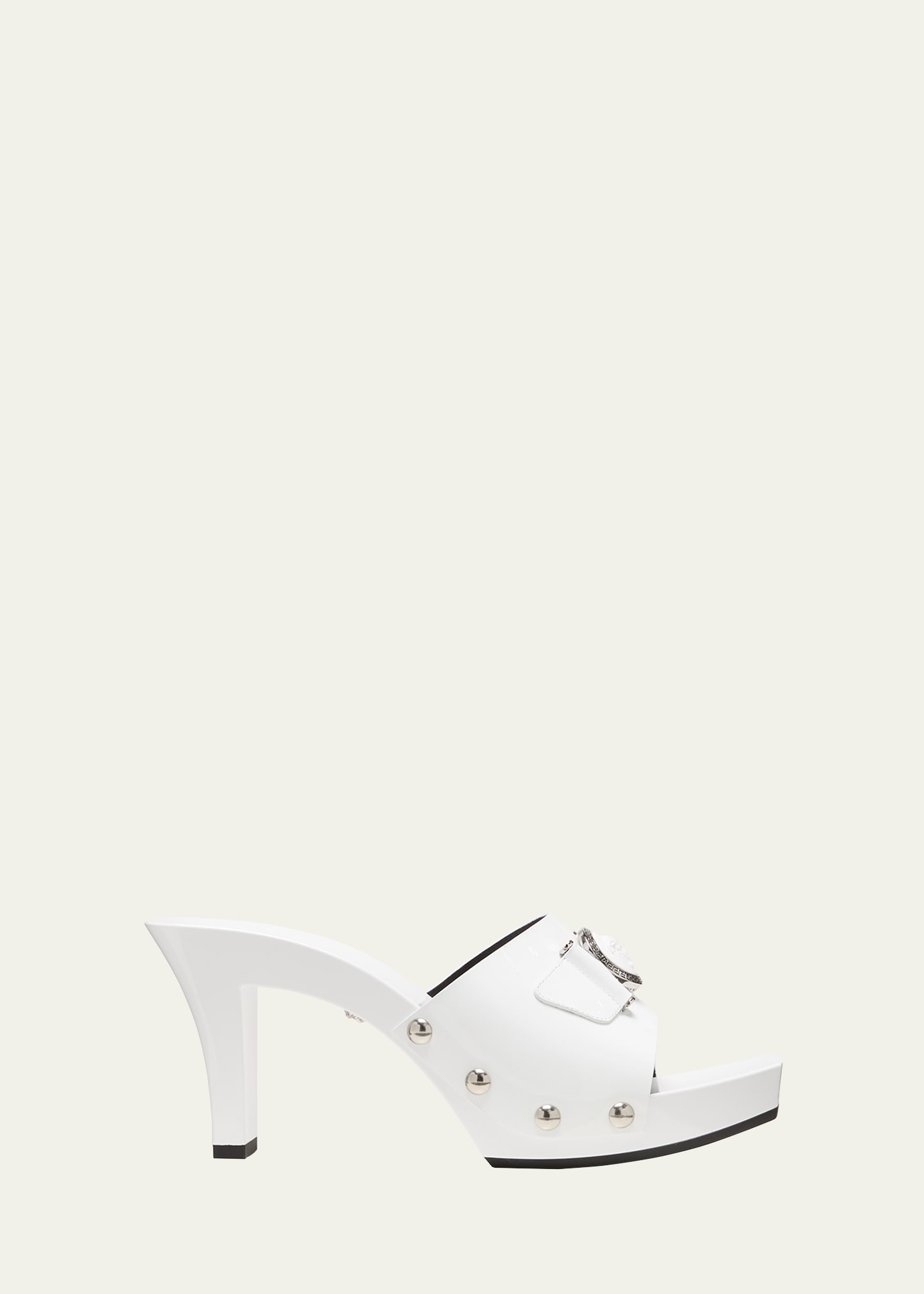 Shop Versace Medusa Leather Mule Sandals In Optical White-pal