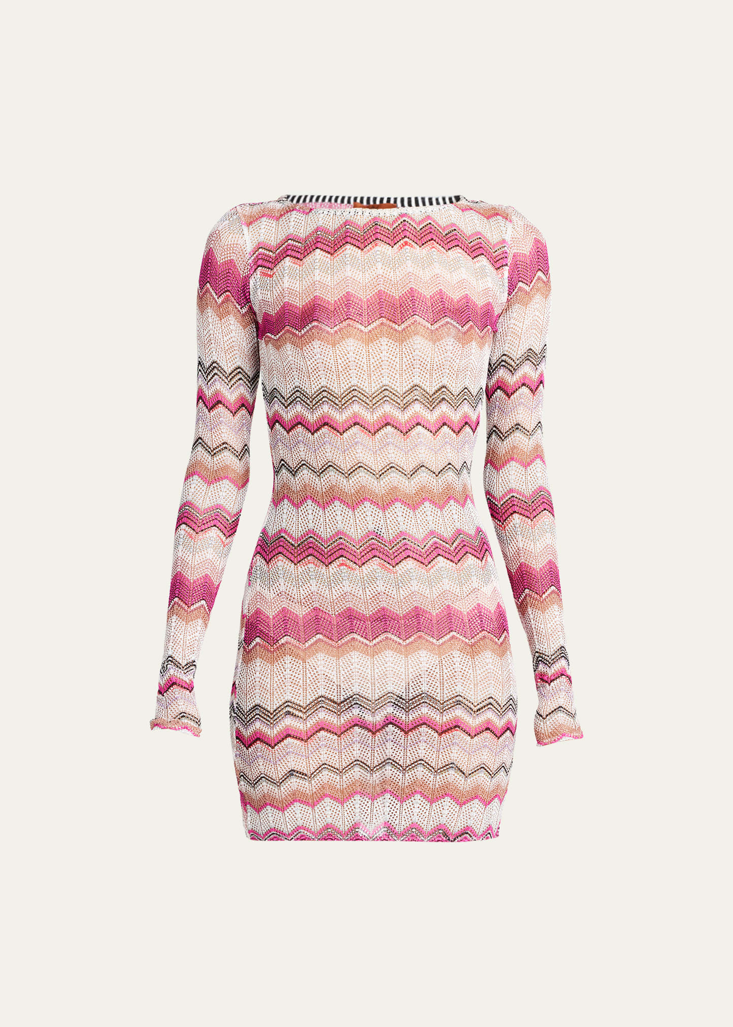 Shop Missoni Zig-zag Knit Long-sleeve Mini Dress In Multicolor Pink T
