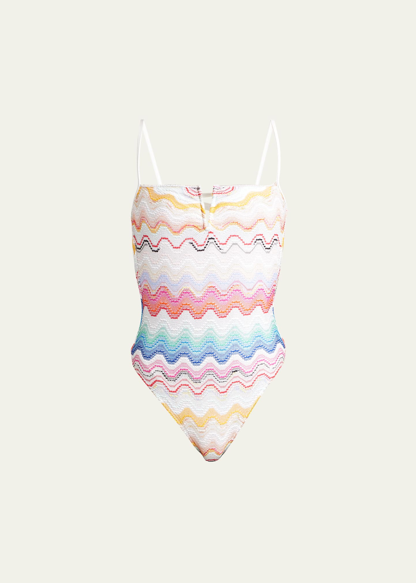 Missoni Chevron Zig Zag One Piece Swimsuit In Multicolor White