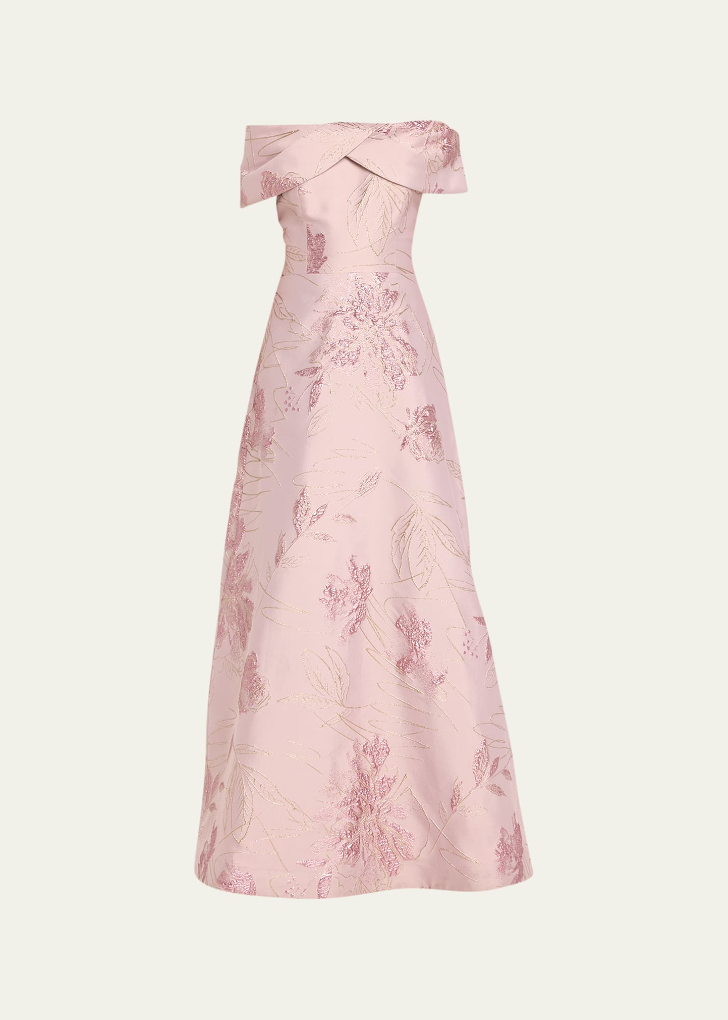 Off-Shoulder Metallic Floral Jacquard Gown