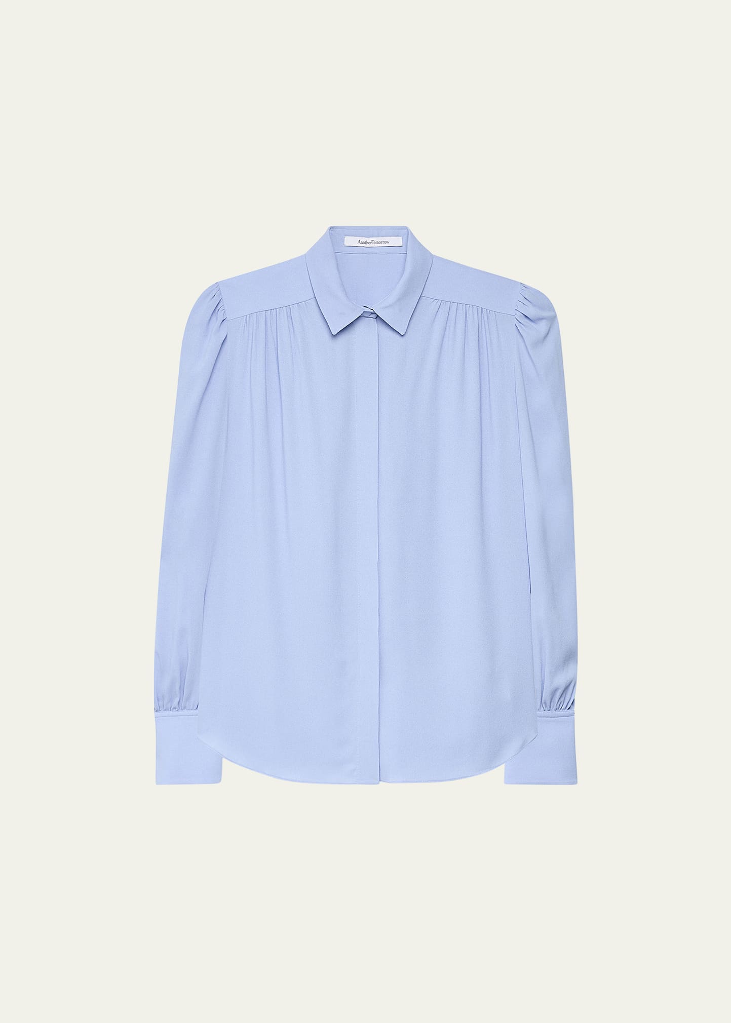 Another Tomorrow Gathered Viscose Button-front Blouse In Oxford Blue