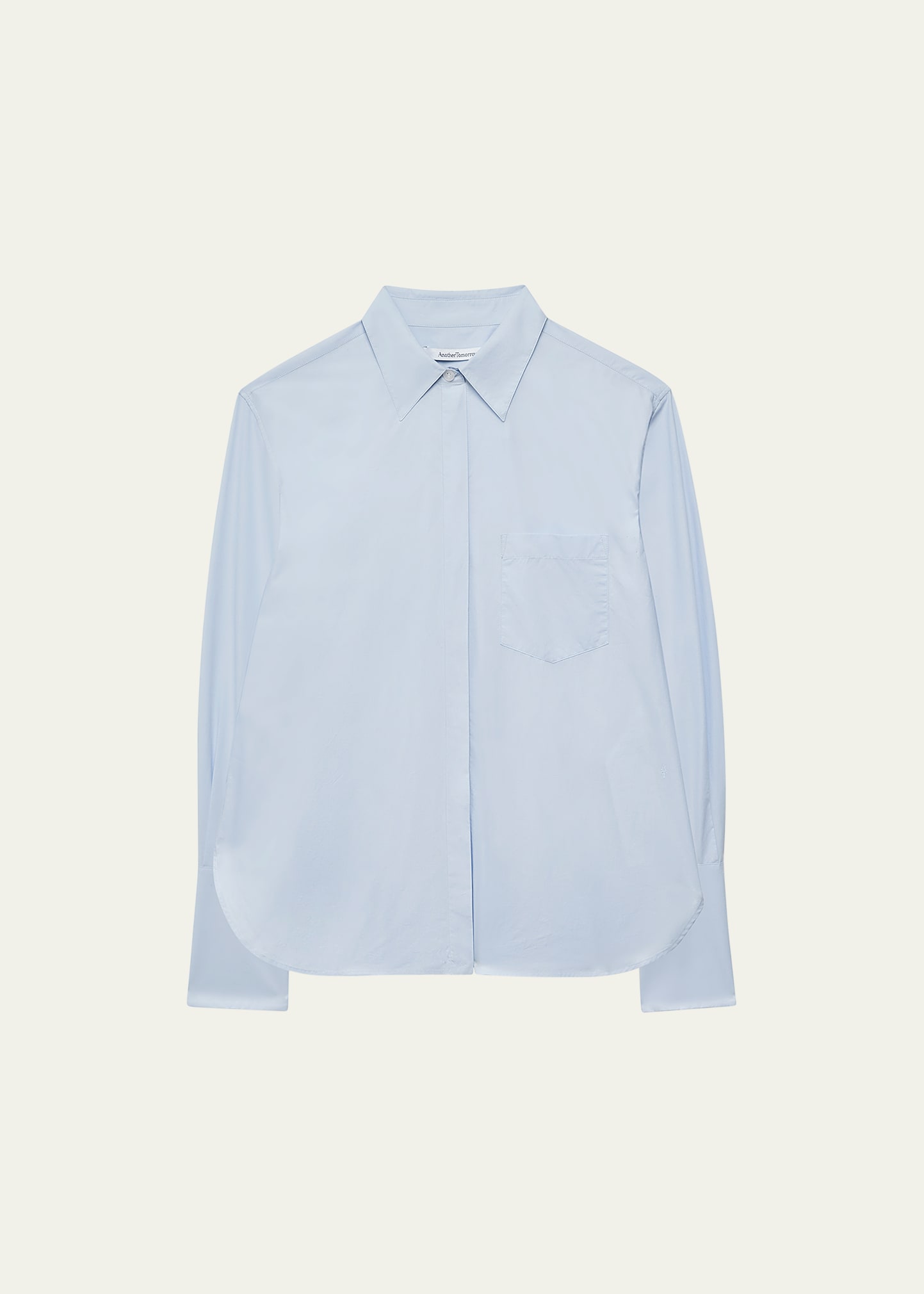 Shop Another Tomorrow Organic Cotton Poplin Button-front Shirt In French Blue