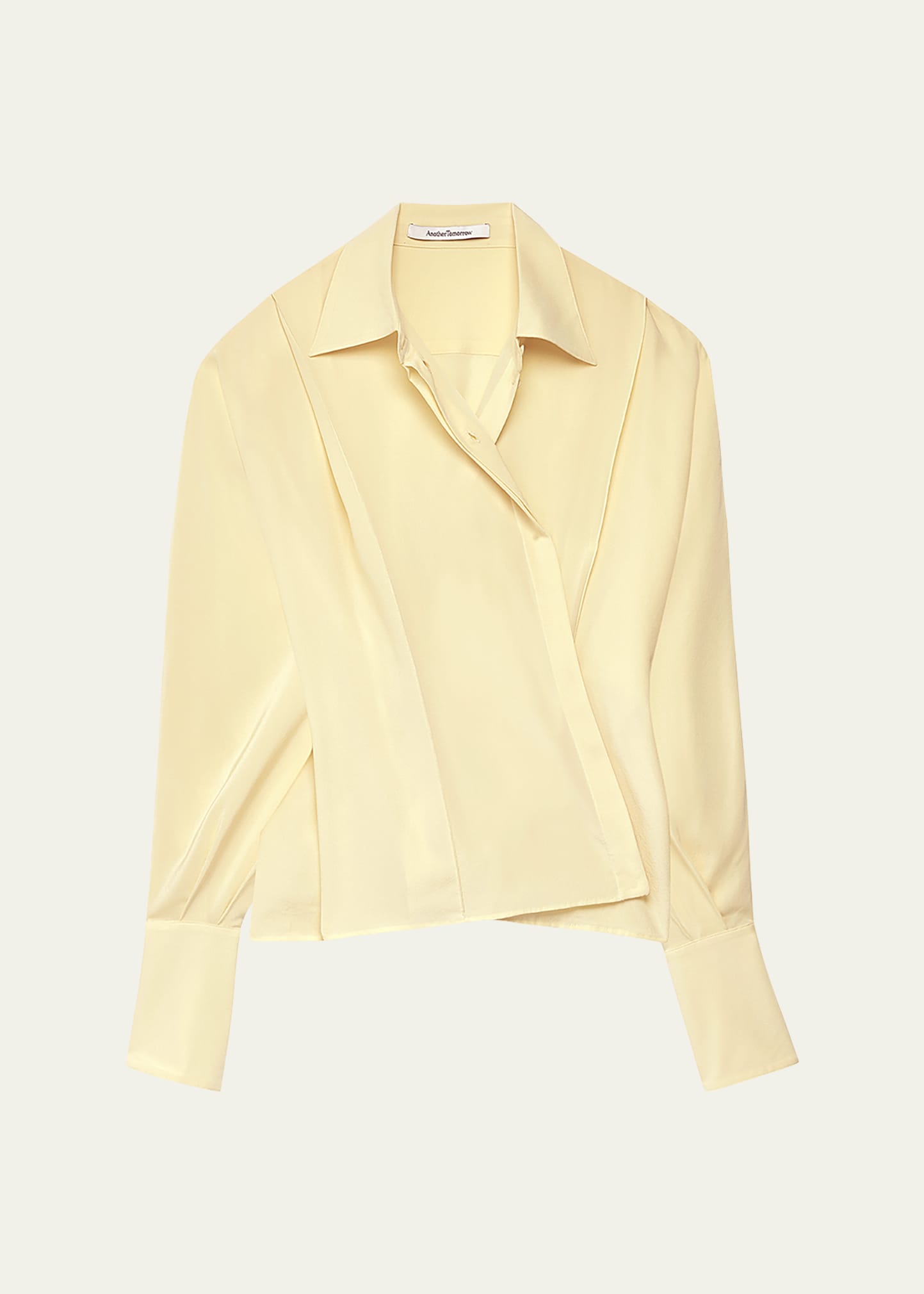 Another Tomorrow Convertible Pleated Silk Wrap Shirt In Lemon