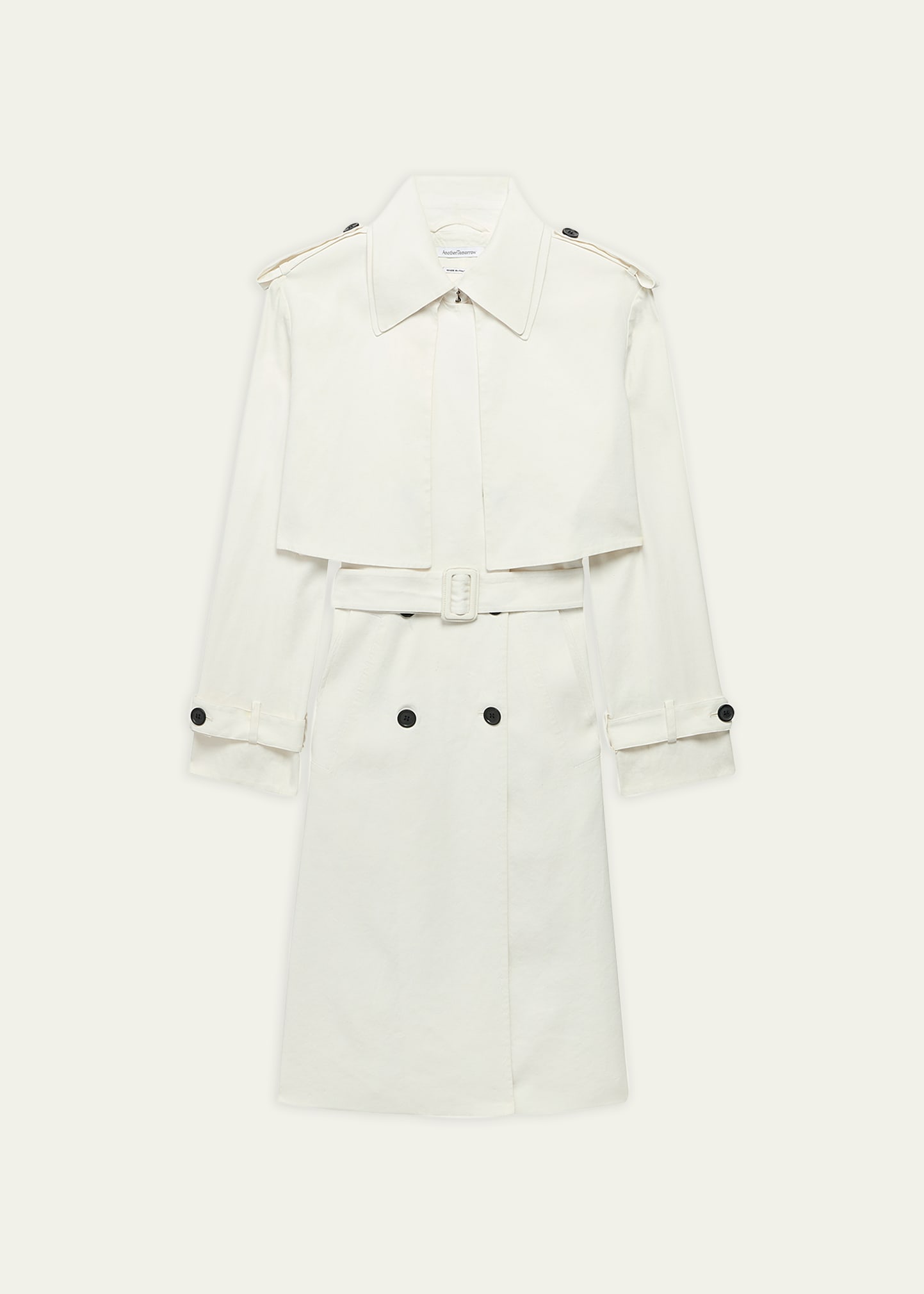 Another Tomorrow Fluid Cropped Trench Coat In Off White