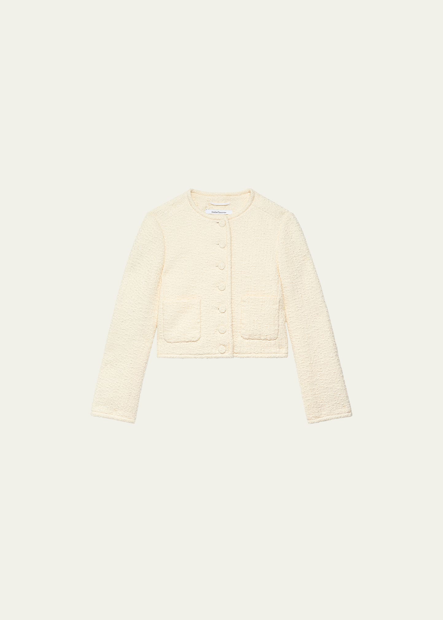 Shop Another Tomorrow Cropped Organic Cotton Tweed Jacket In Cream
