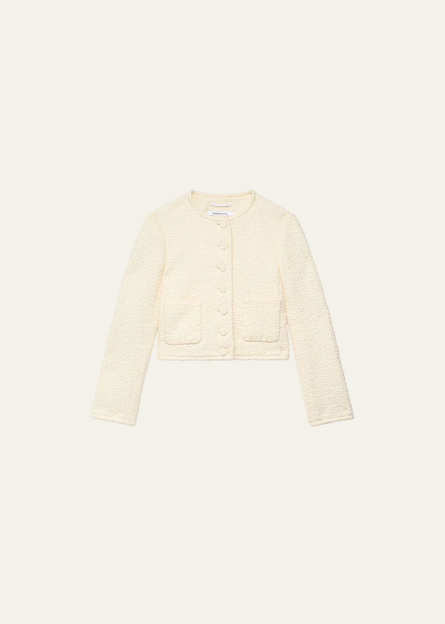 Another Tomorrow Cropped Cotton-tweed Jacket In Cream