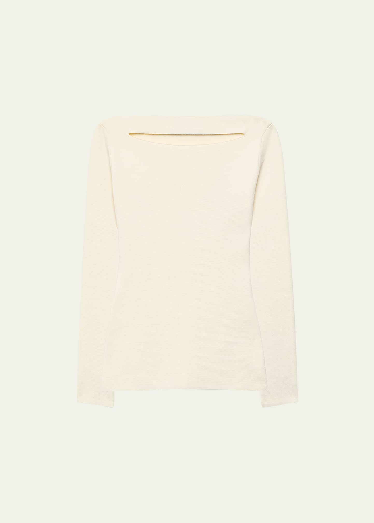 Shop Another Tomorrow Cutout Compact Knit Long-sleeve Top In Off White