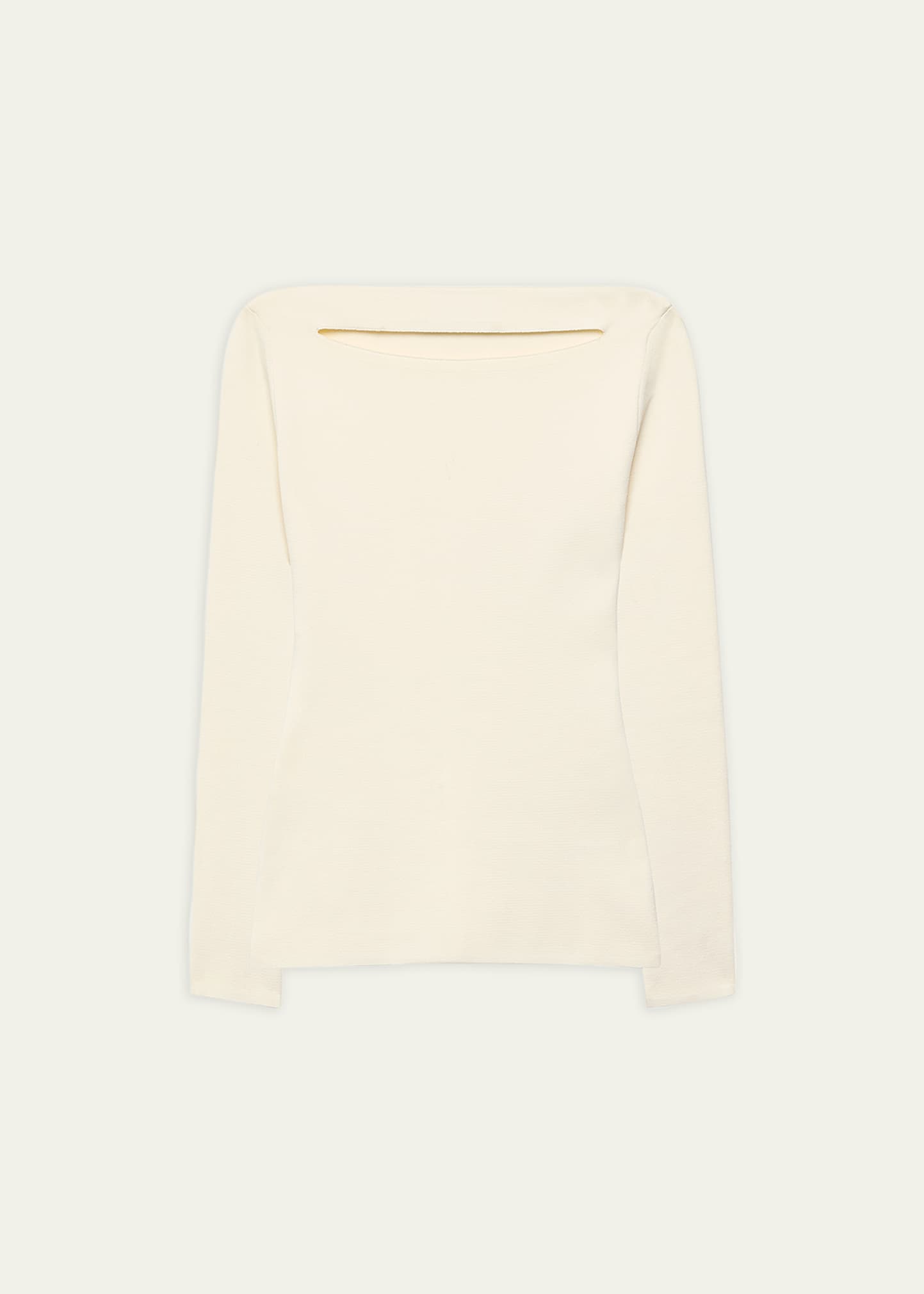 Shop Another Tomorrow Cutout Compact Knit Long-sleeve Top In Off White