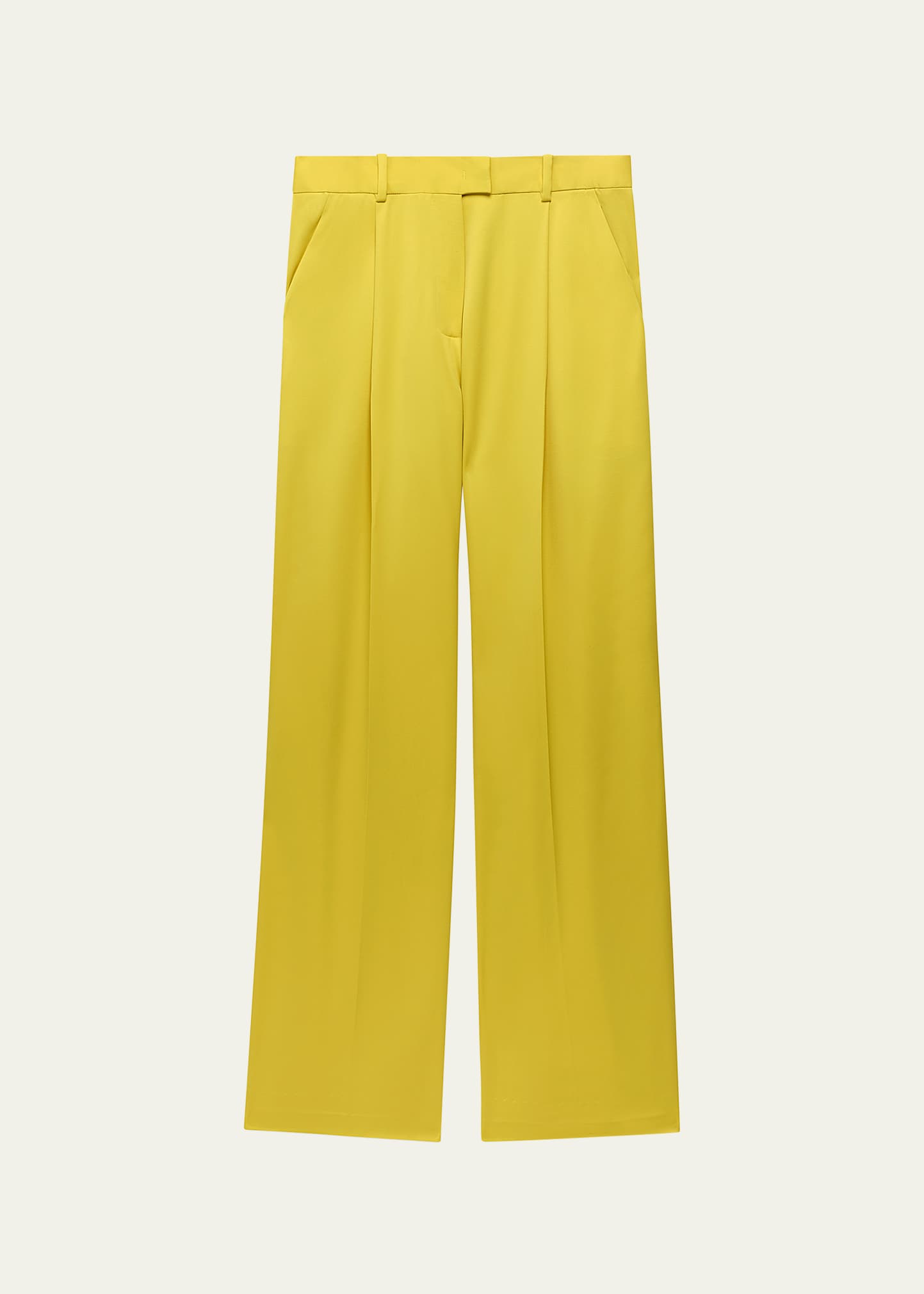 Another Tomorrow Pleated Wide-leg Wool Pants In Bright Chartreuse