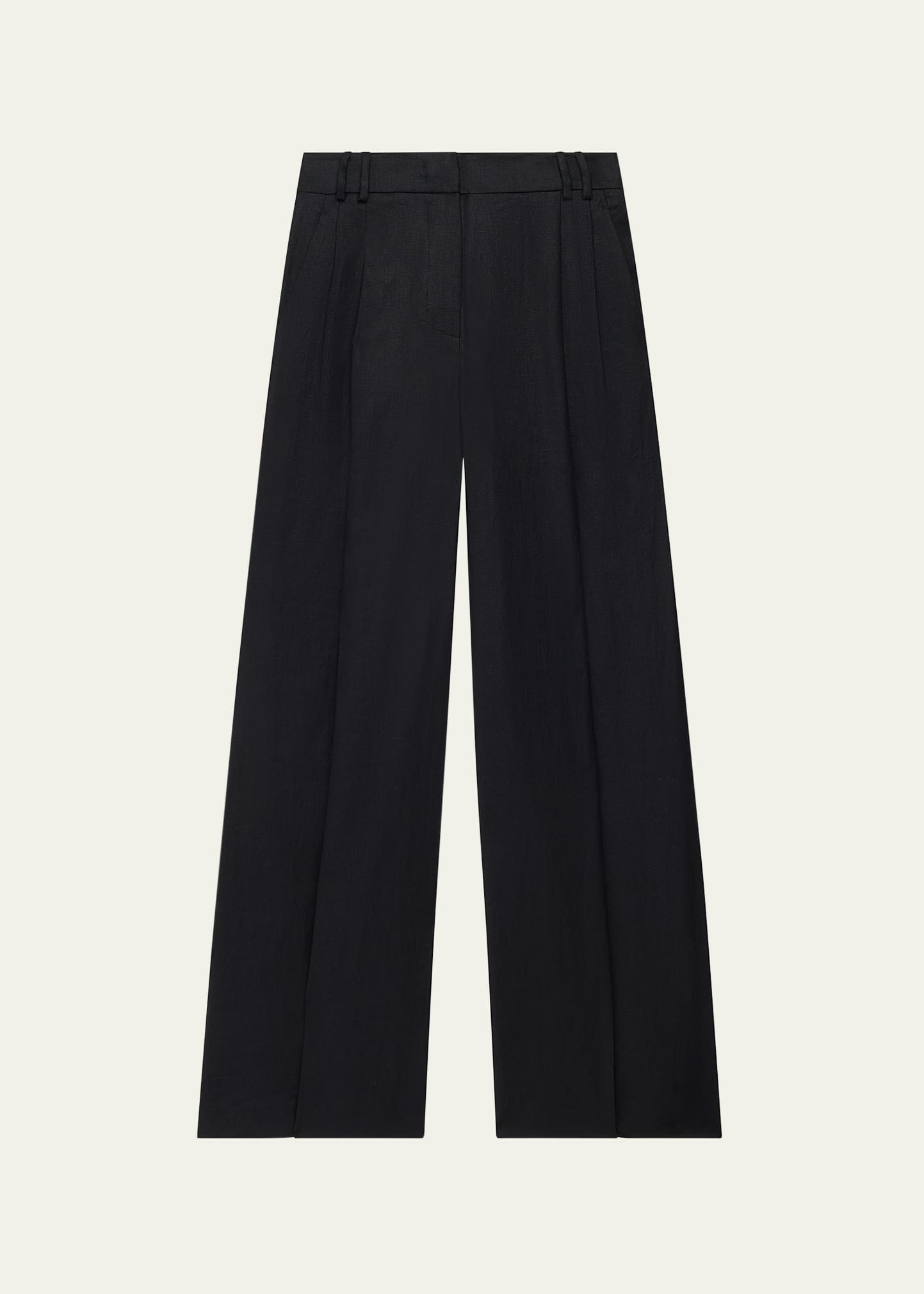Another Tomorrow Pleated Front Wide-leg Linen Trousers In Black