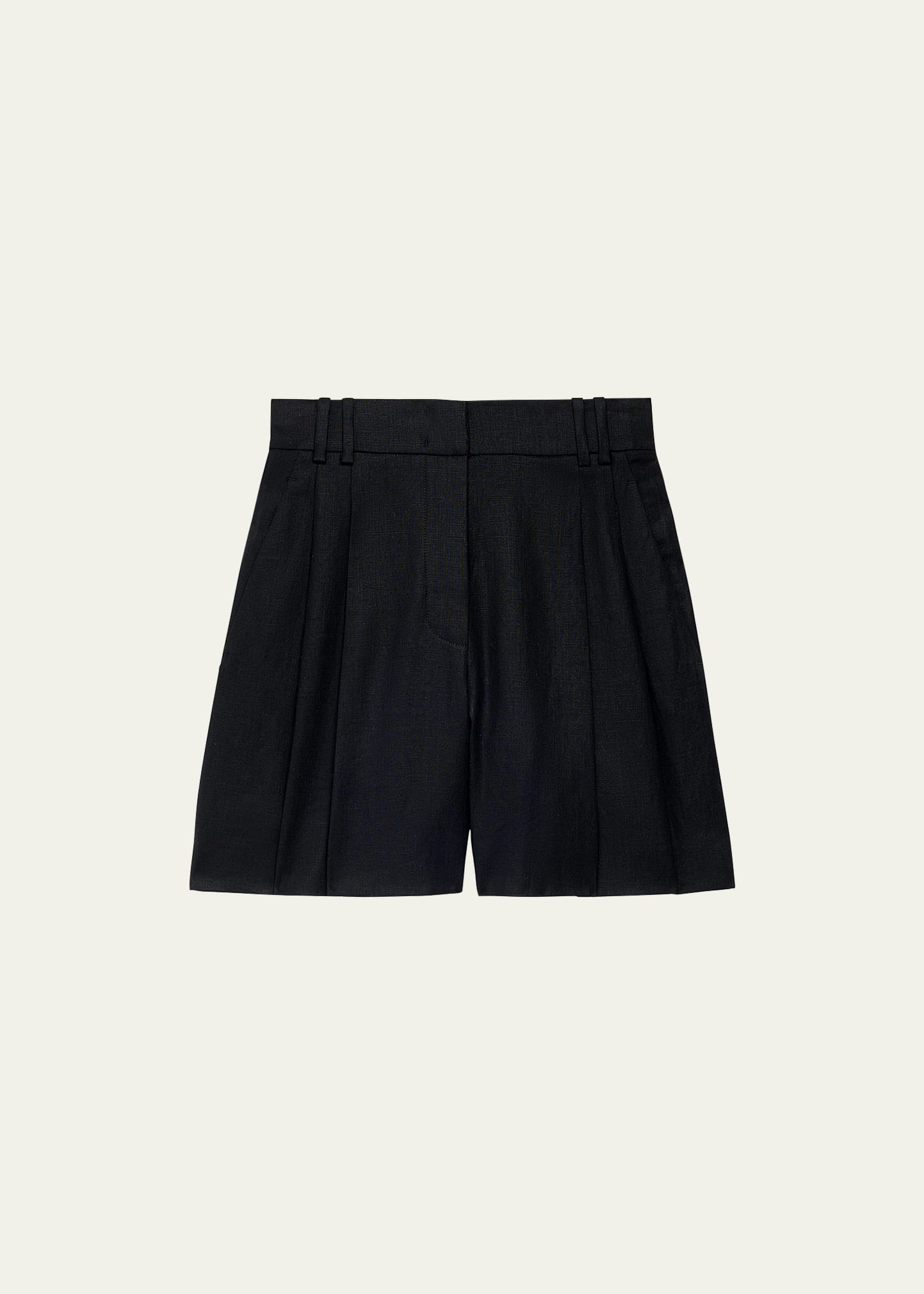 Another Tomorrow Pleated Front Linen Short In Black