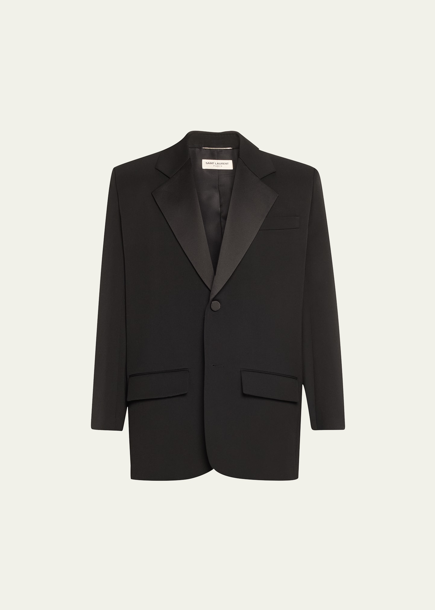 Shop Saint Laurent Men's Wool Tuxedo Jacket With Oversized Shoulders In Nero