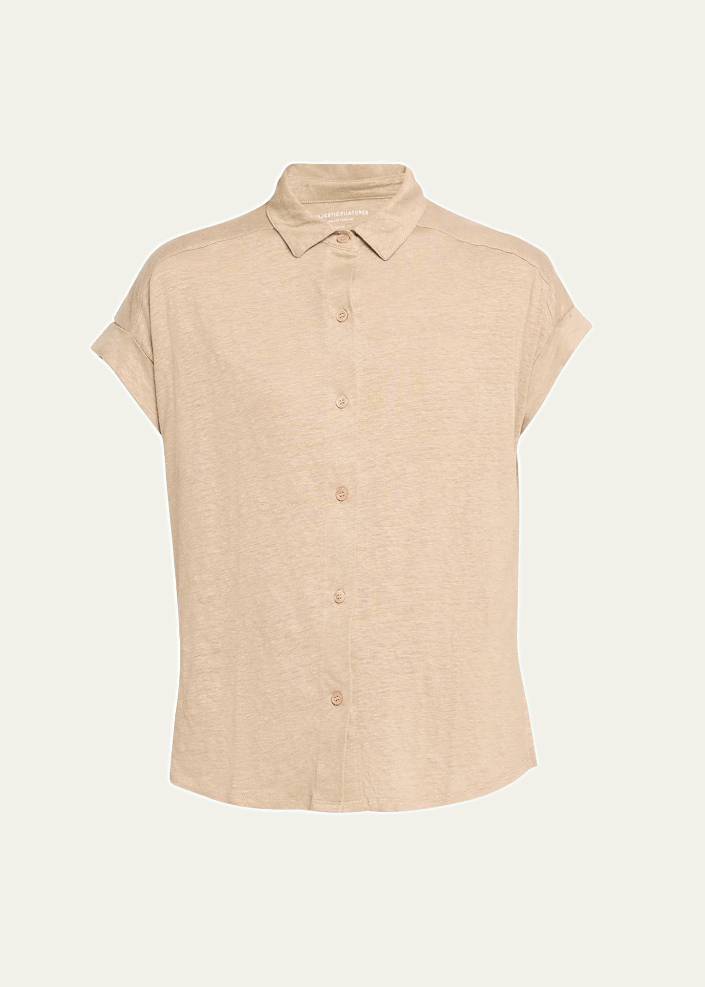 Shop Majestic Stretch Linen Short-sleeve Shirt With Rolled Cuffs In 683 Desert