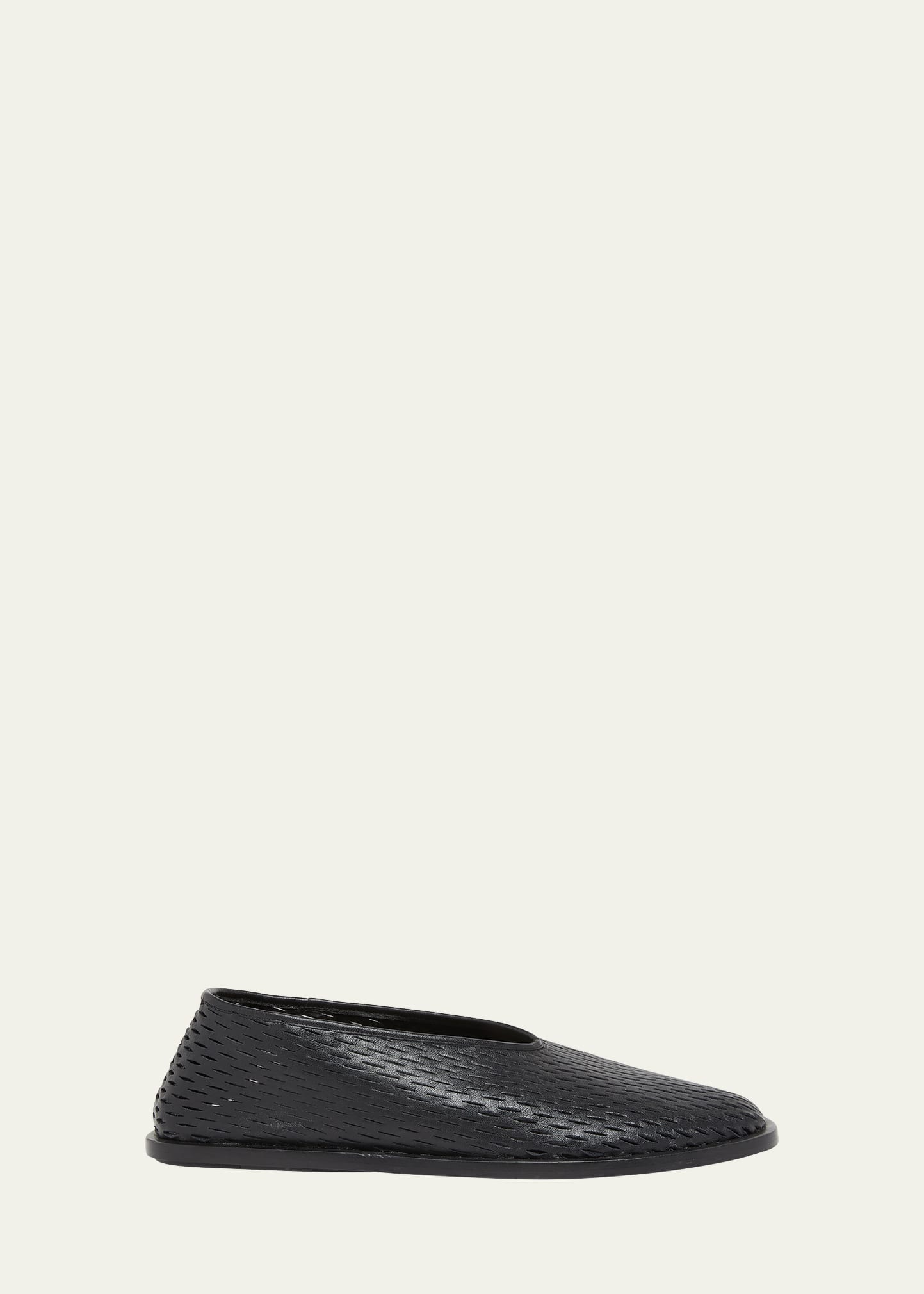 Shop Proenza Schouler Perforated Leather Square-toe Ballerina Flats In Black