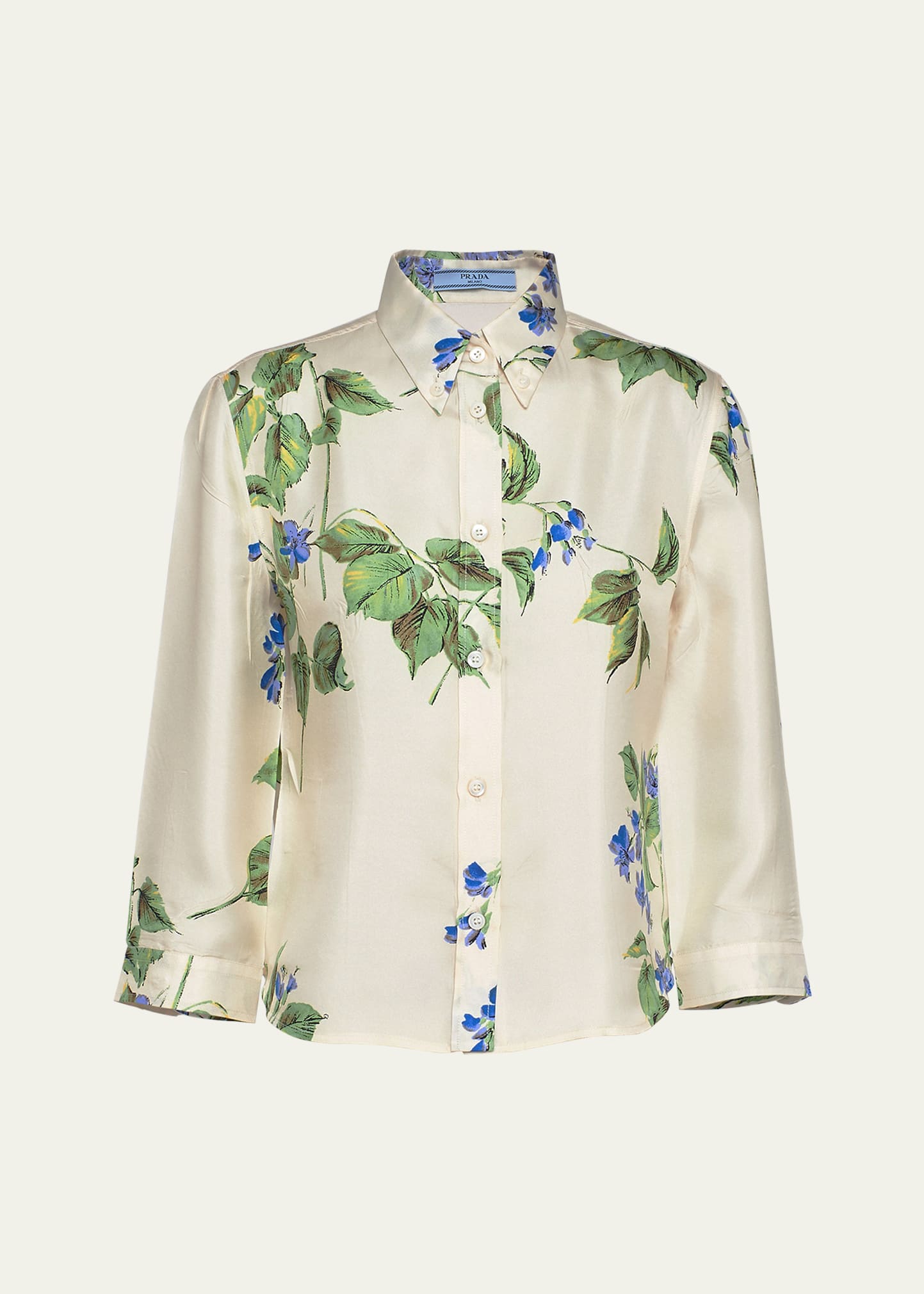 Shop Prada Viola Print Three-quarter Sleeve Twill Shirt In F0k74 Talco