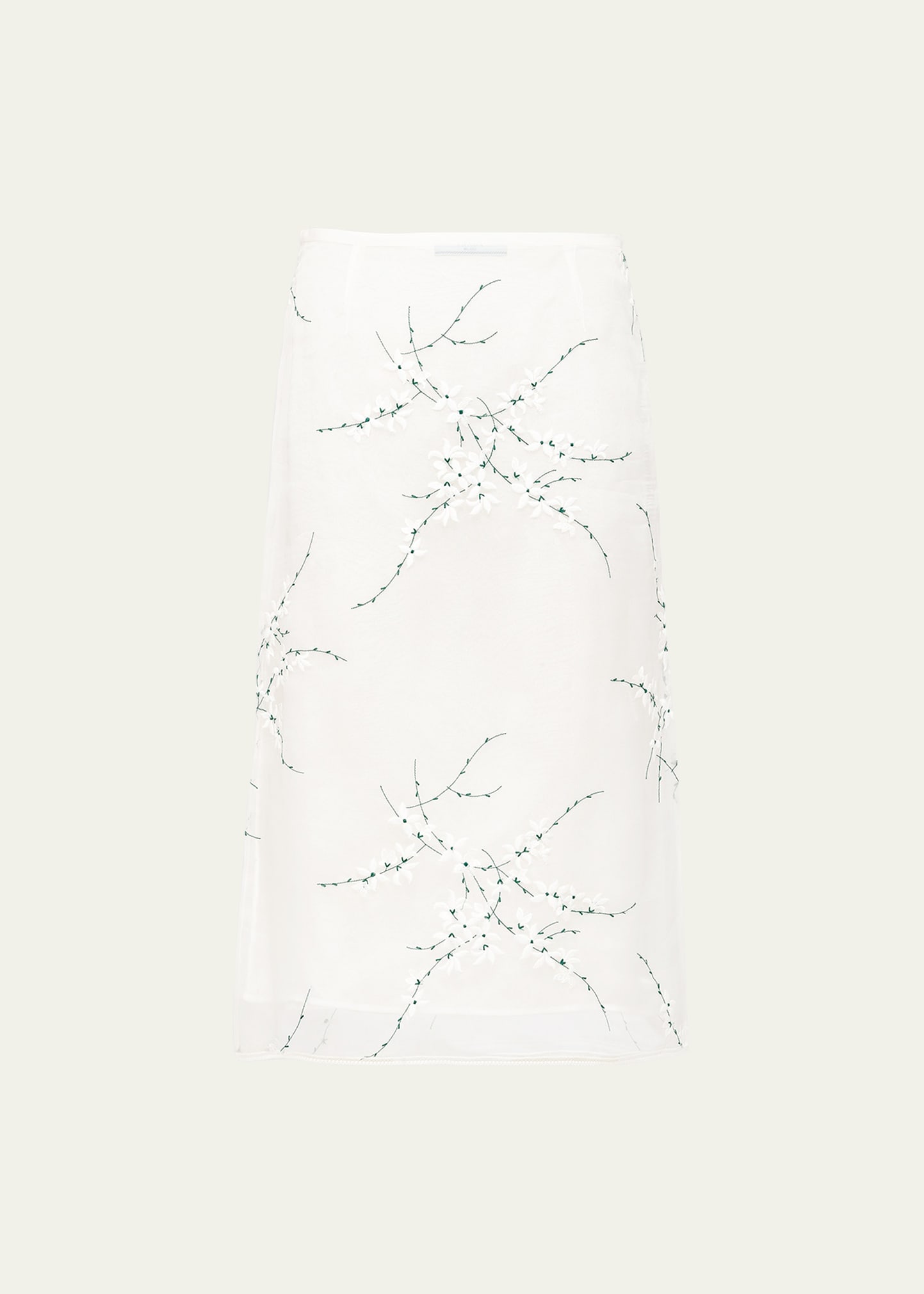 Shop Prada Organza Floral-embroidered Midi Skirt In F0009 Bianco