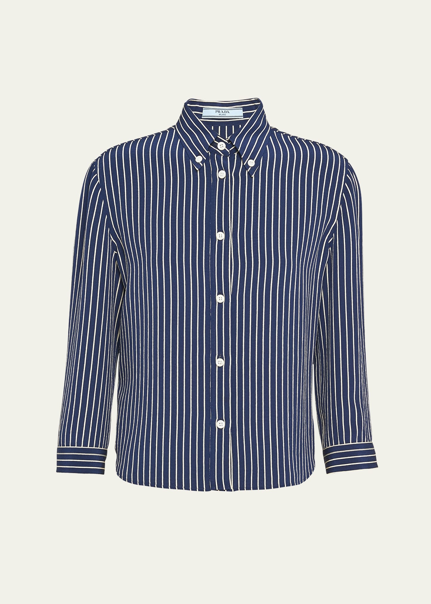 Shop Prada Marocain Stripe Button Down Shirt In F067k Blu Natural