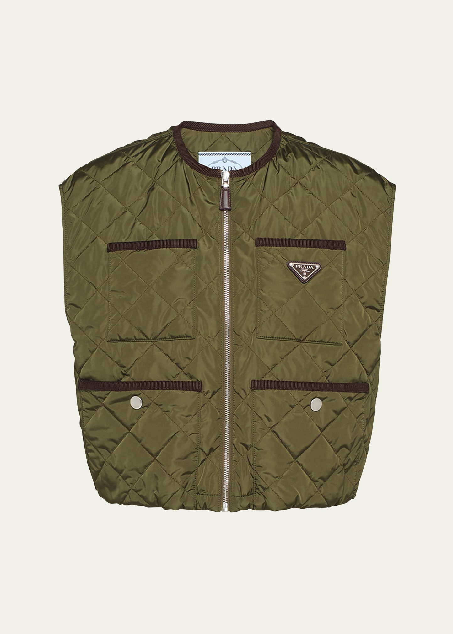 Prada Quilted Light Re-nylon Vest In Military Green