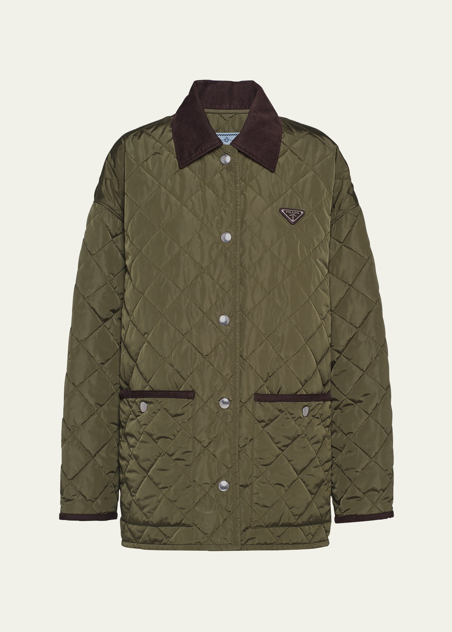 Prada Re-nylon Quilted Corduroy Trim Jacket In F0161 Militare