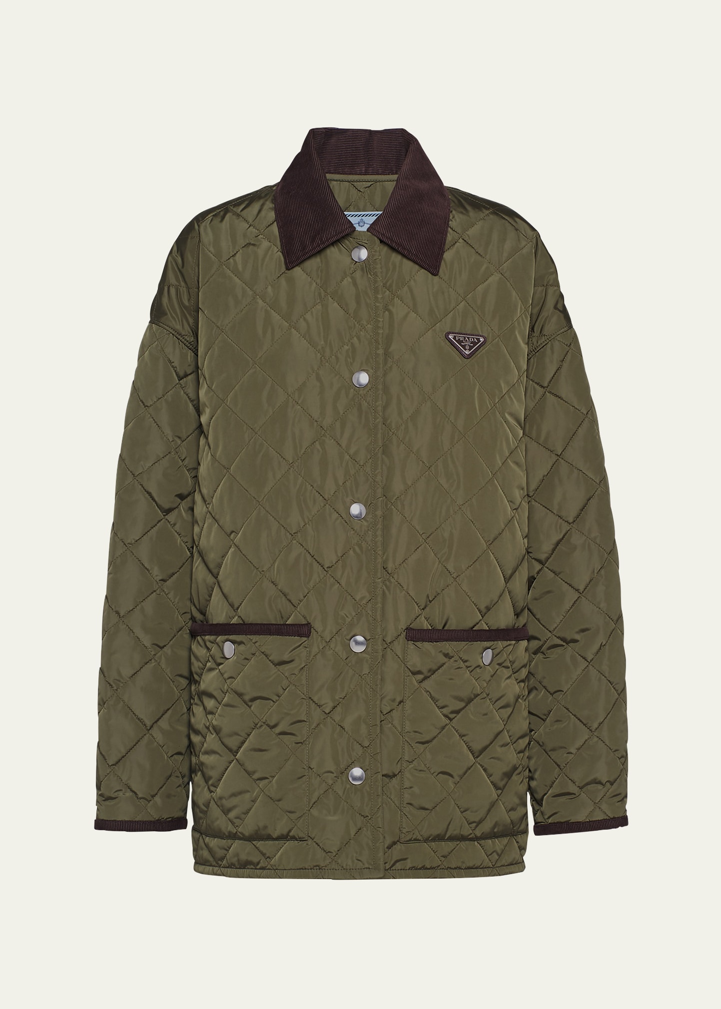 PRADA RE-NYLON QUILTED CORDUROY TRIM JACKET