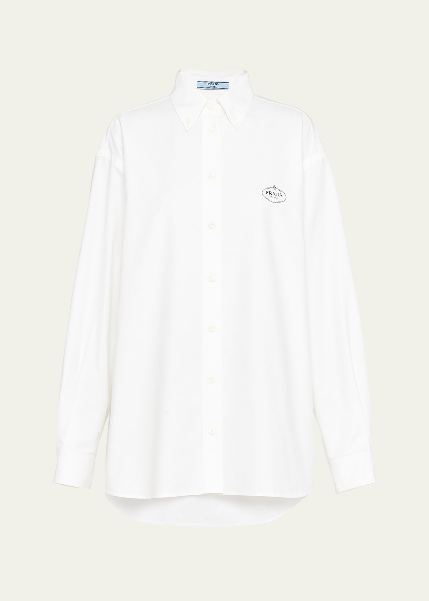 Shop Prada Logo-embroidered Oxford Menswear Shirt In F0009 Bianco