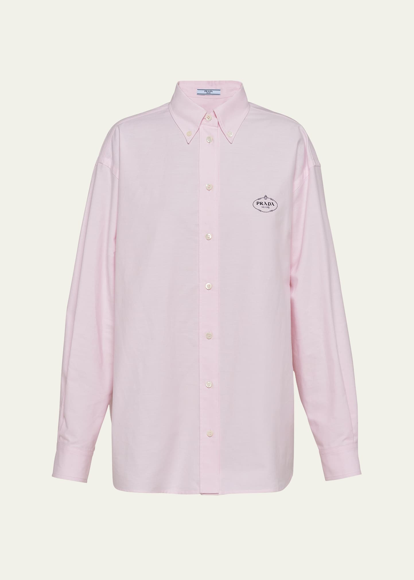 Shop Prada Logo-embroidered Oxford Menswear Shirt In F0028 Rosa