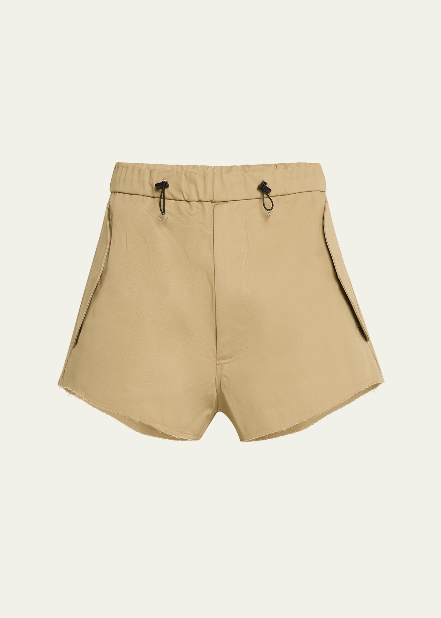 Shop Random Identities Men's Cropped Twill Back-zip Shorts In 19920 - Beige