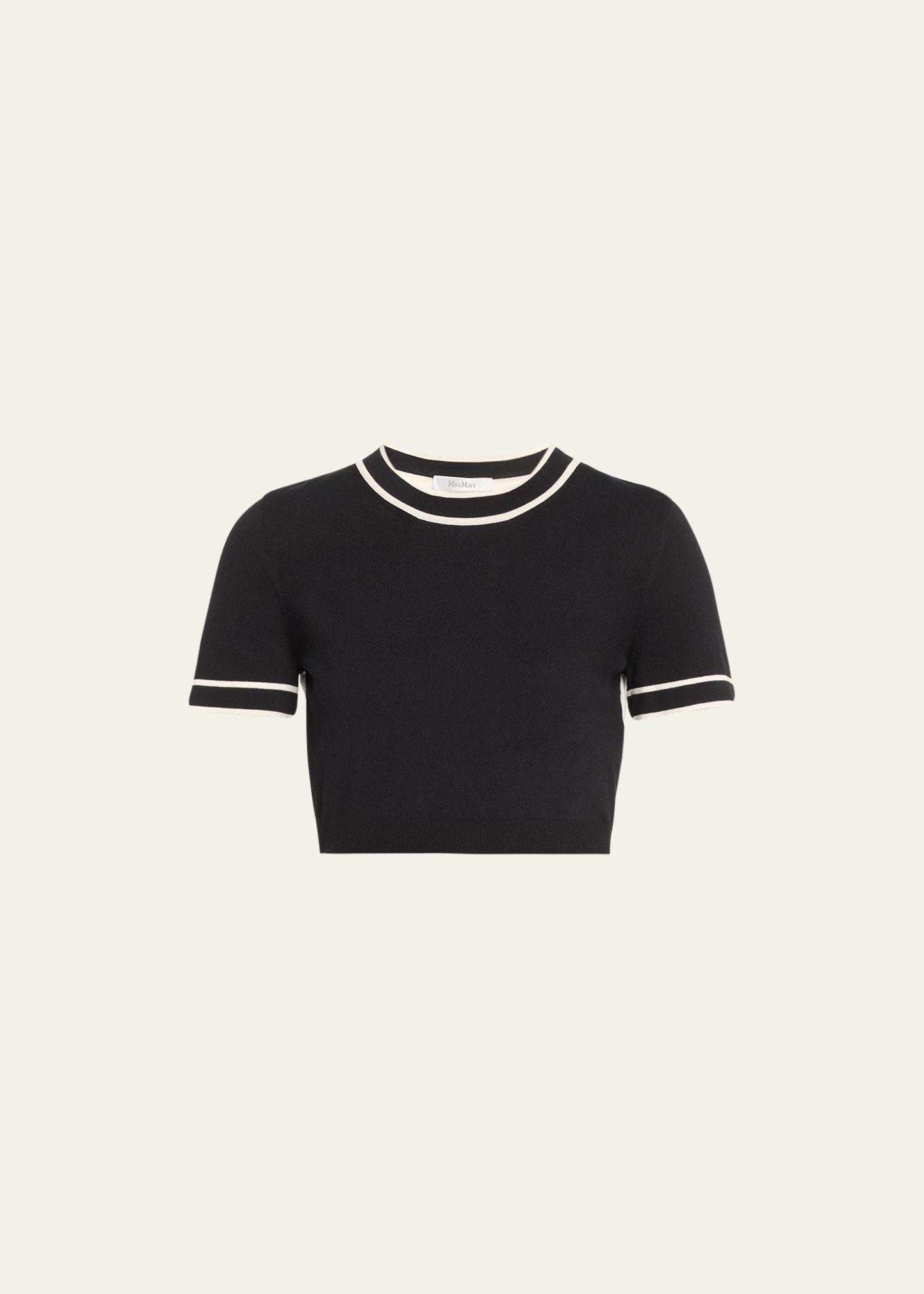 Max Mara Uscio Slim Crop Shirt With Tipping In Black