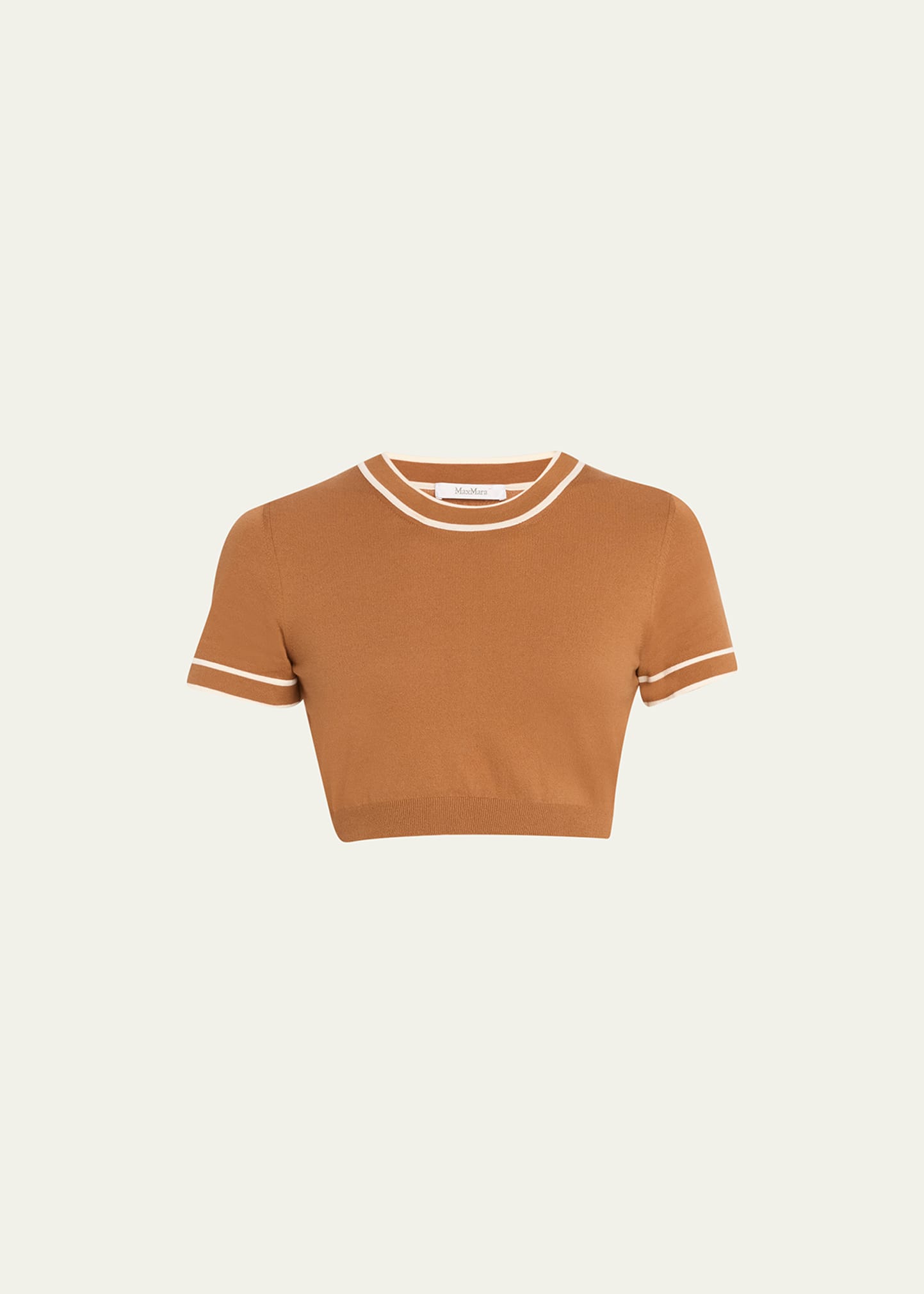 Shop Max Mara Uscio Striped-trim Knit Crop Top In Tobacco