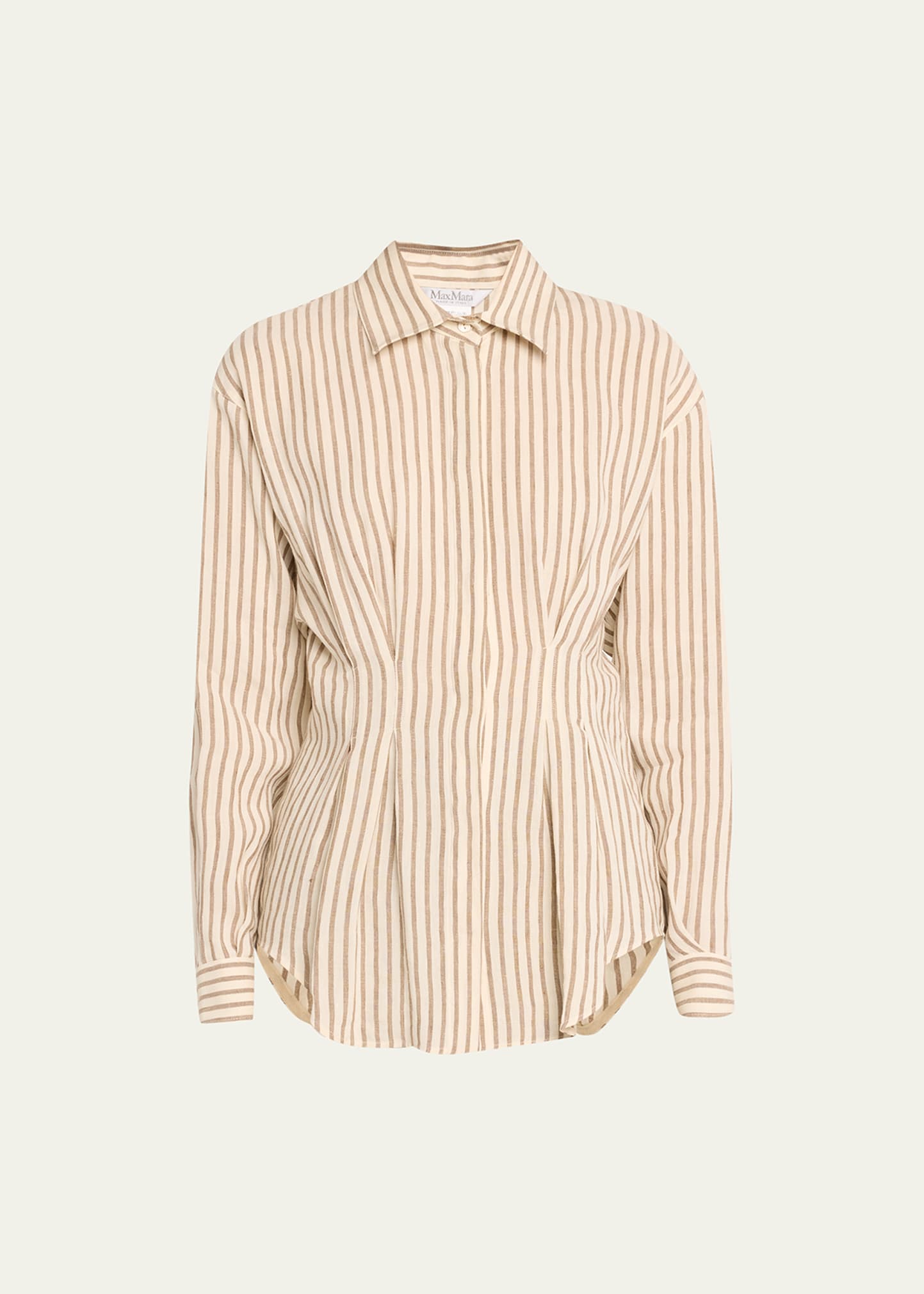 Max Mara Eritrea Darted Striped Flax Shirt In White