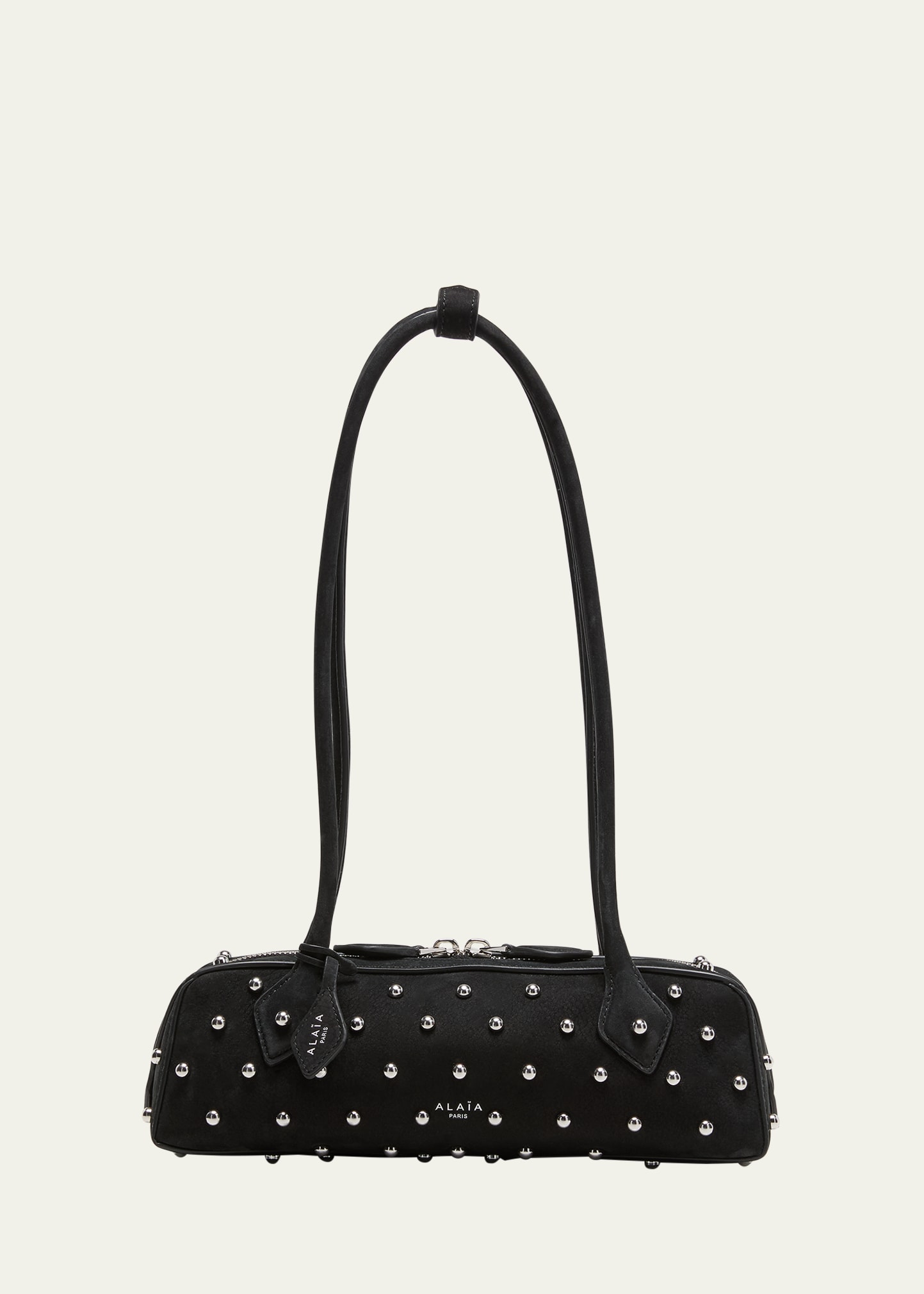 Alaïa Teckel Small Pearly Studded Shoulder Bag In 959 Noir Argent