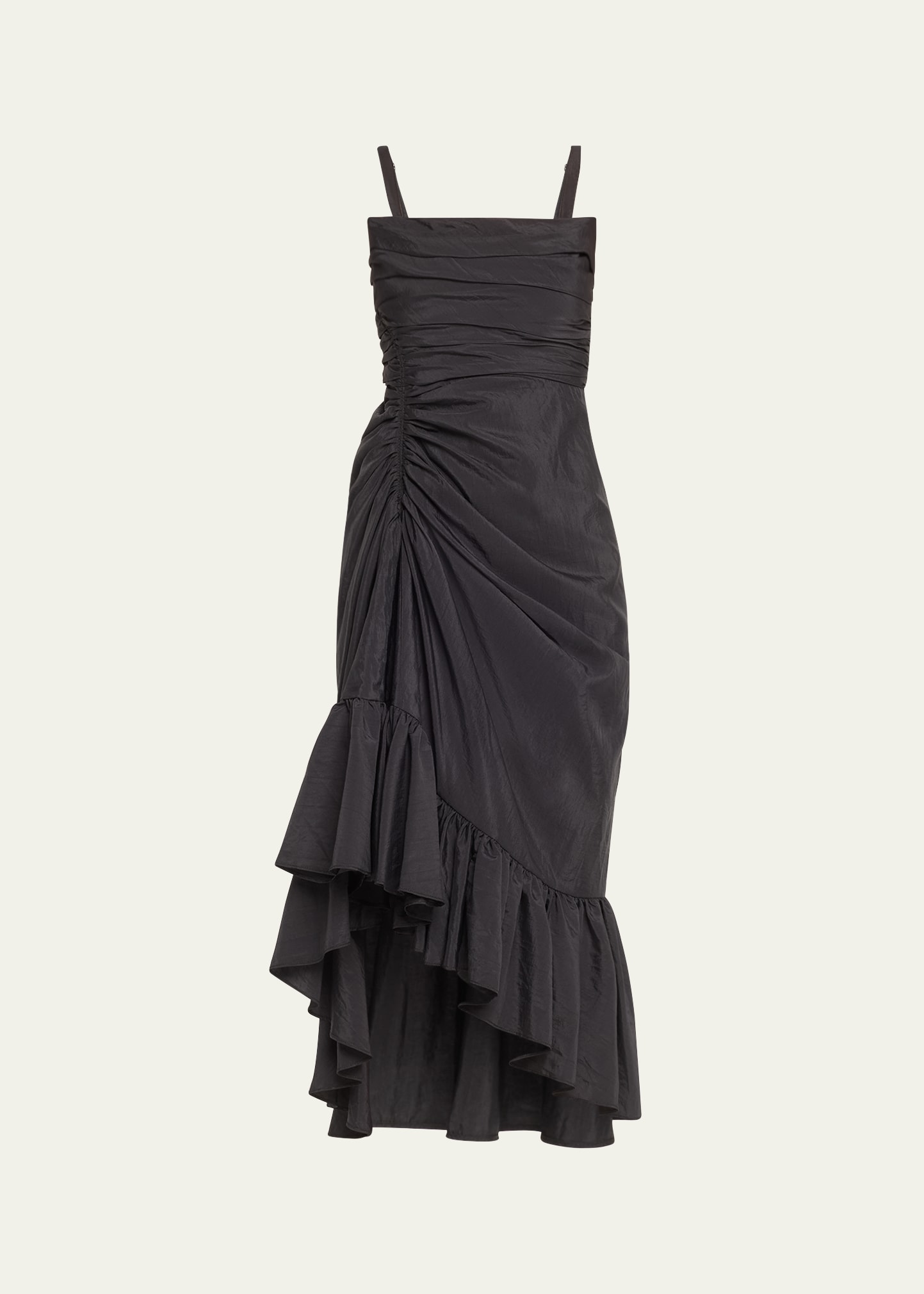 Cinq À Sept Zinnia Gathered Poplin Sleeveless High-low Midi Dress In Black