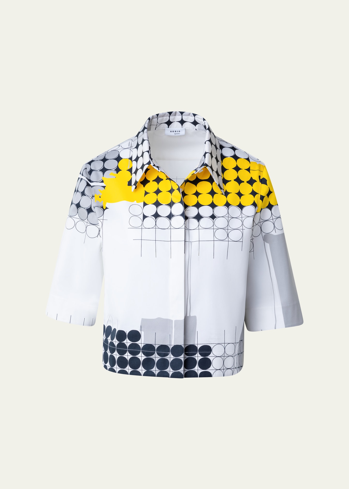 Akris Punto Cotton Gabardine Skyscraper Facade Printed Boxy Blouse In Cream-tin-yellow