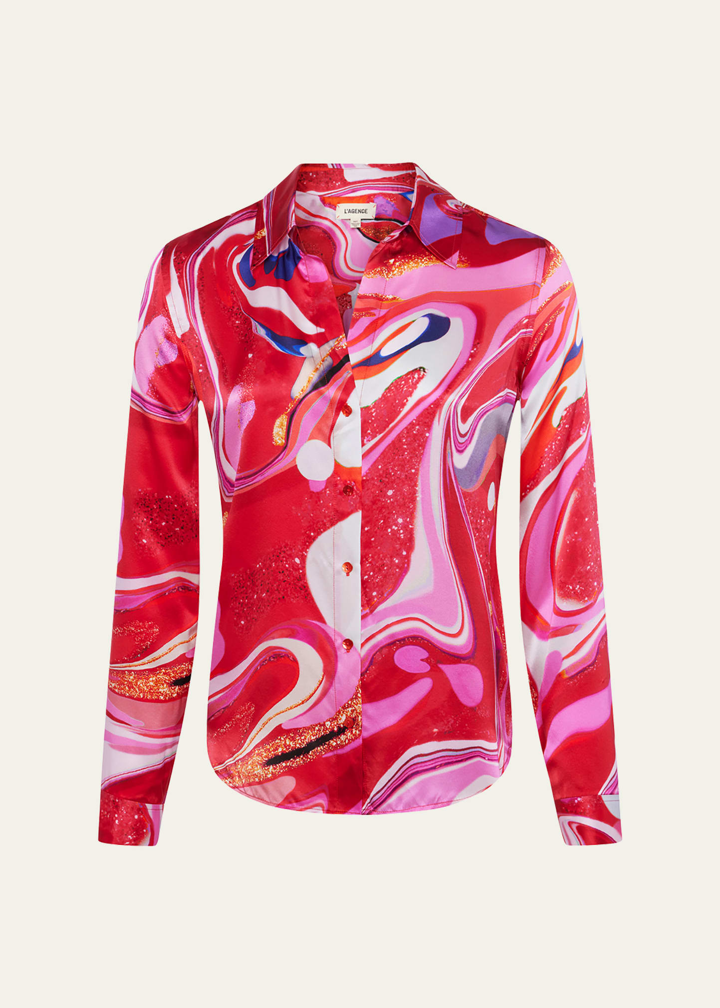Shop L Agence Multi Tie-dye Swirl Tyler Button-front Silk Blouse In Pink Multi Tie Dy