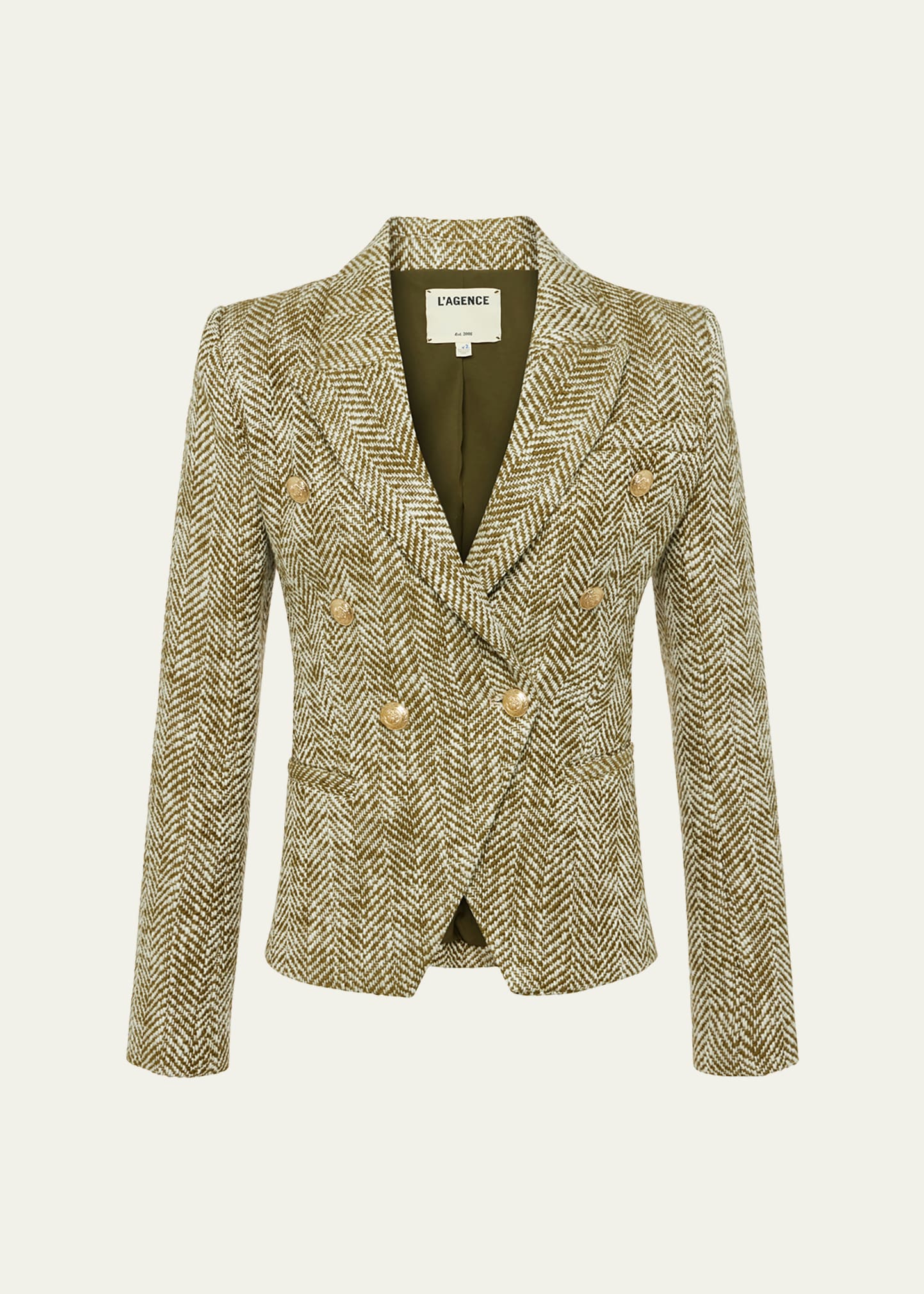 L Agence Marie Herringbone Double-breasted Blazer In Armyecru Herringb