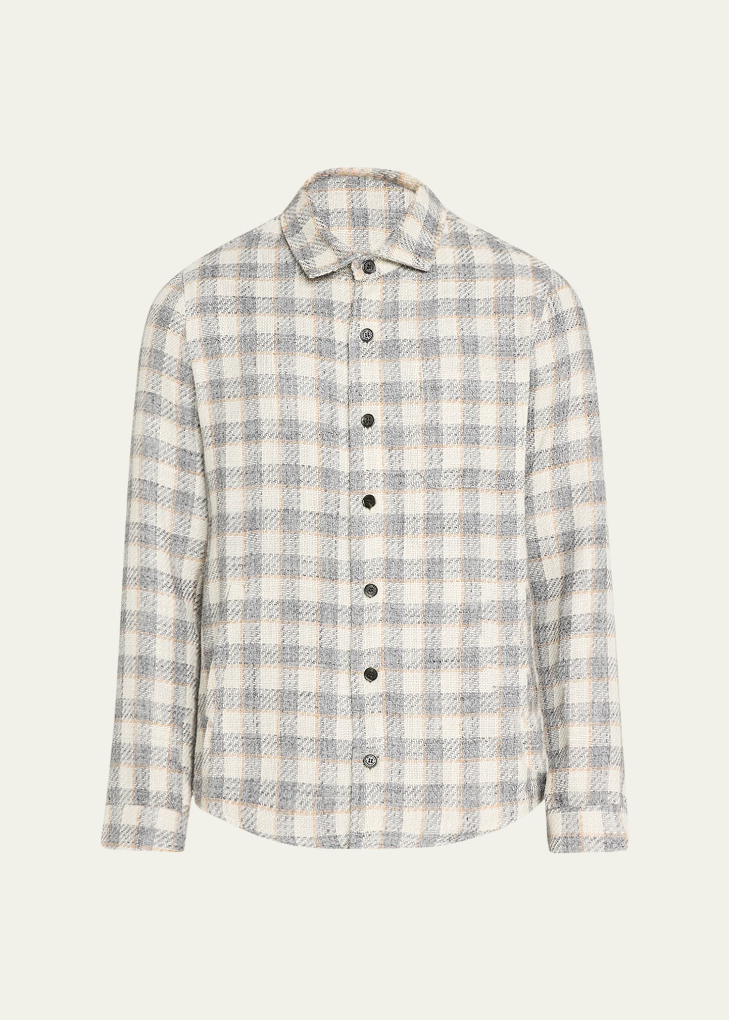 Baldassari Men's Check Button-front Overshirt In Ivory/grey Check