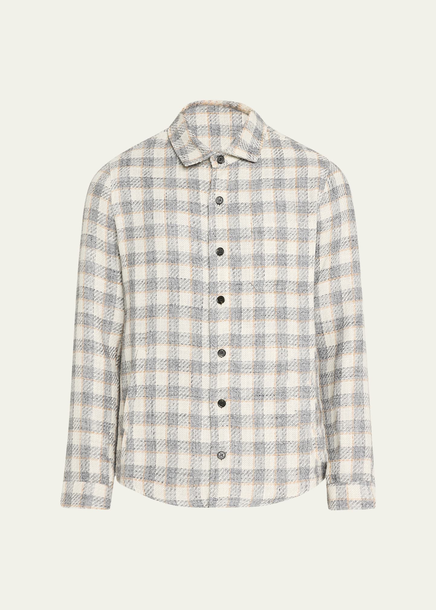 Baldassari Men's Check Button-front Overshirt In Neutral