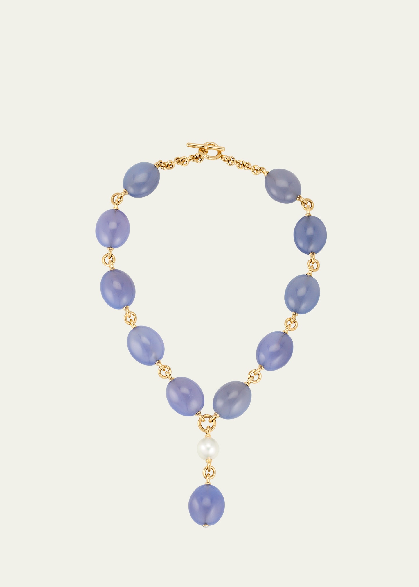 Verdura Blue Chalcedony And South Sea Cultured Pearl 18k Gold Y Necklace In Purple