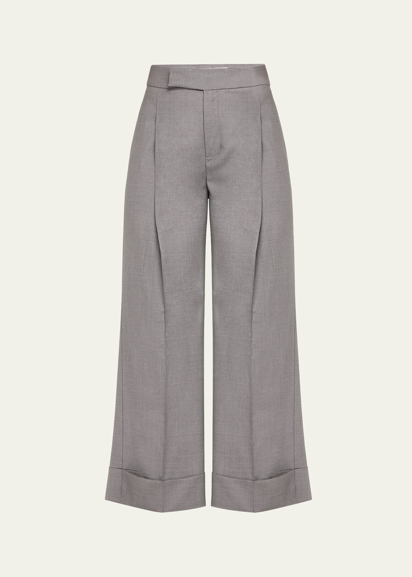 Shop Sasuphi Bella Cuffed Wide Leg Wool Trousers In 0951 Medium Grey