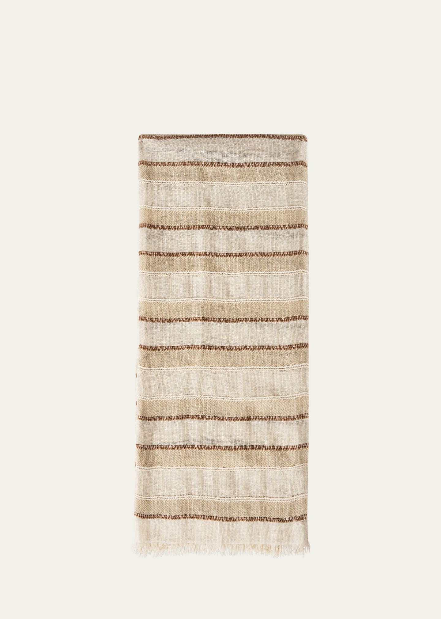 Loro Piana Nakaumi Frayed Striped Silk, Linen And Cotton-blend Scarf In Neutrals