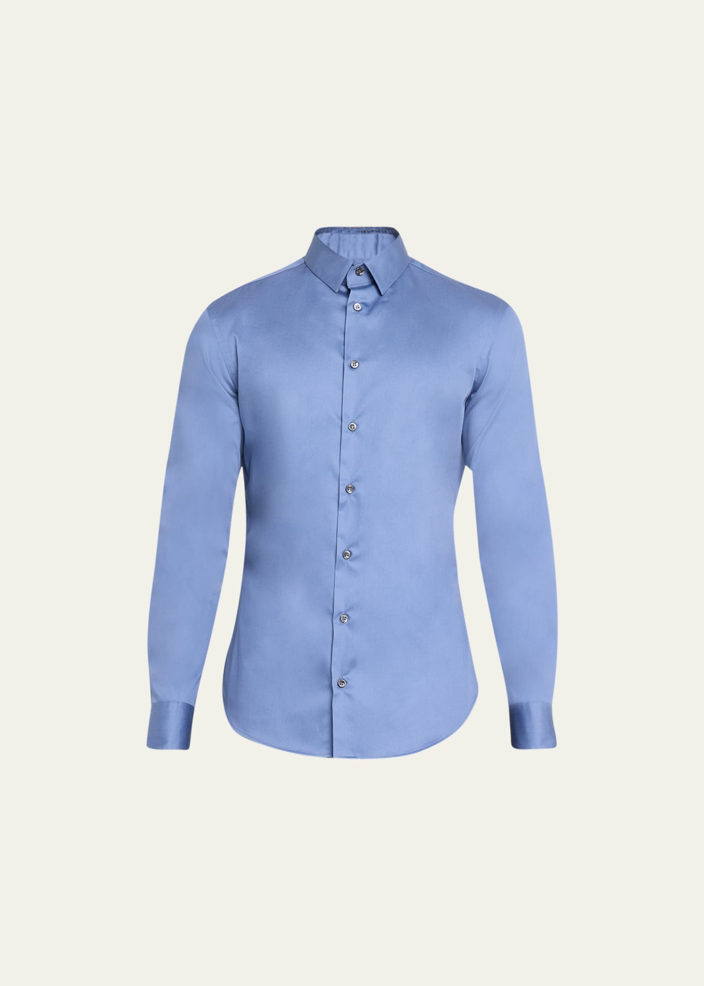 Giorgio Armani Men's Solid Cotton Sport Shirt In Solid Medium Blue